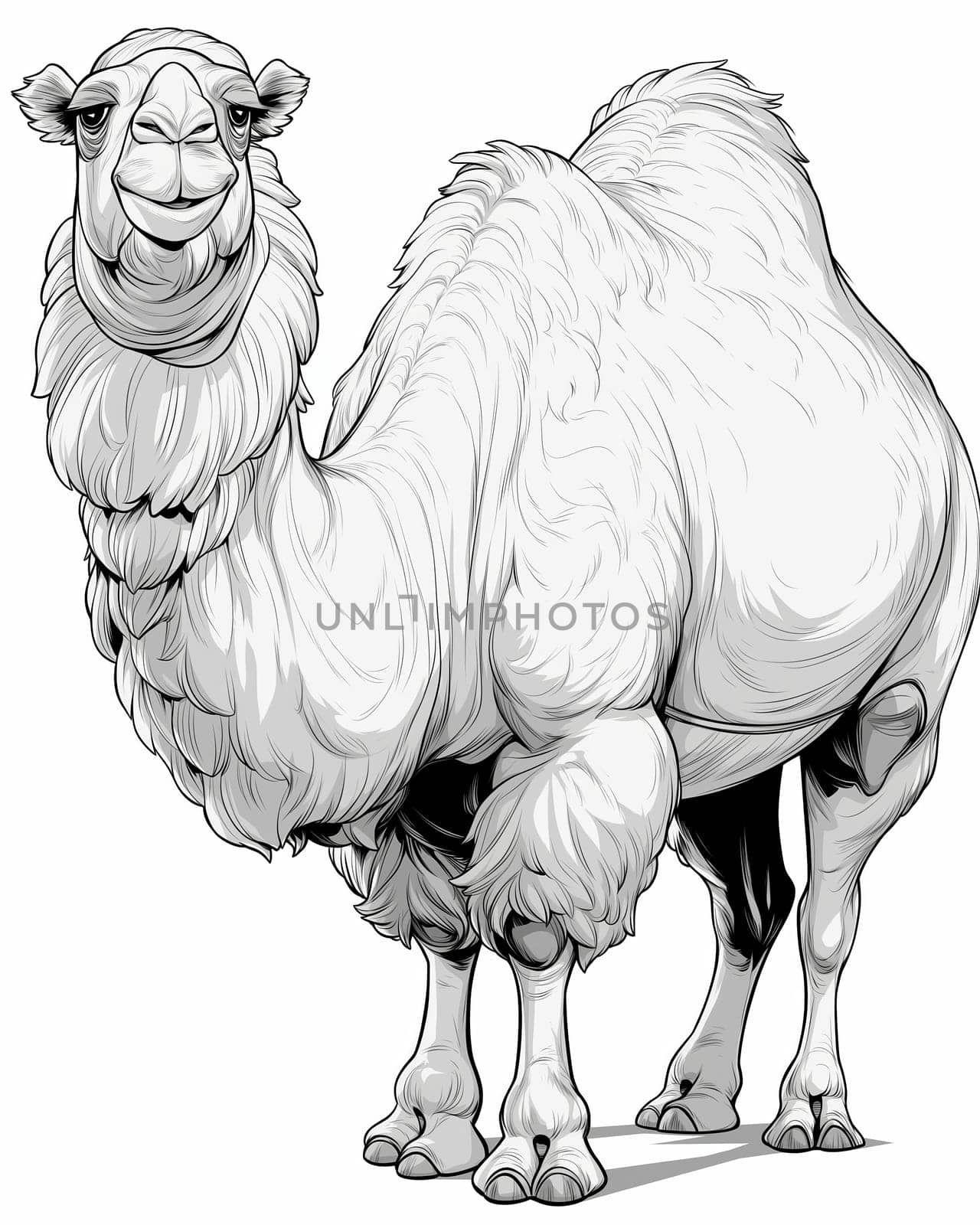 Coloring book for children, coloring animal, camel. Selective soft focus.