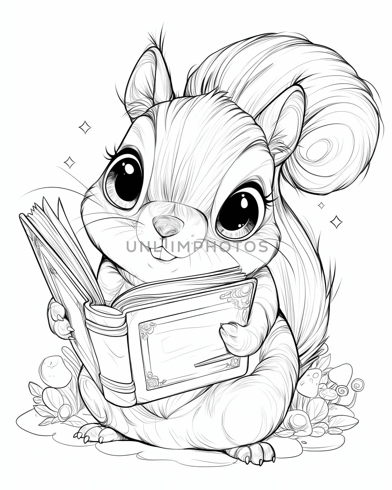 Coloring book for children, coloring animal, squirrel. Selective soft focus.