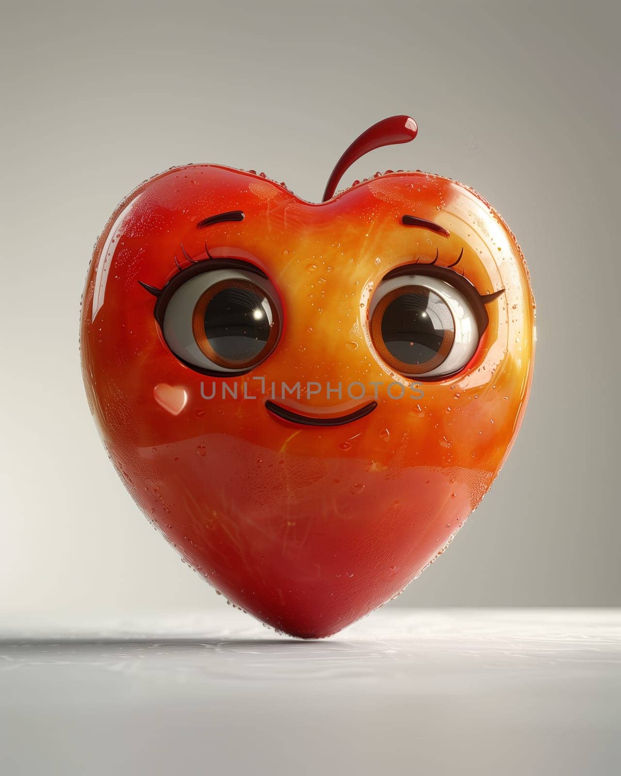 Cartoon, 3D, red heart shaped character. Selective focus.