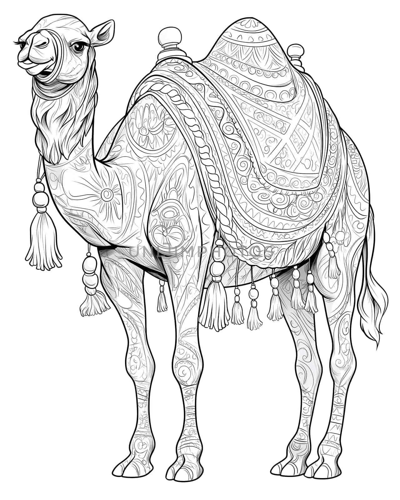 Coloring book for children, coloring animal, camel. Selective soft focus.