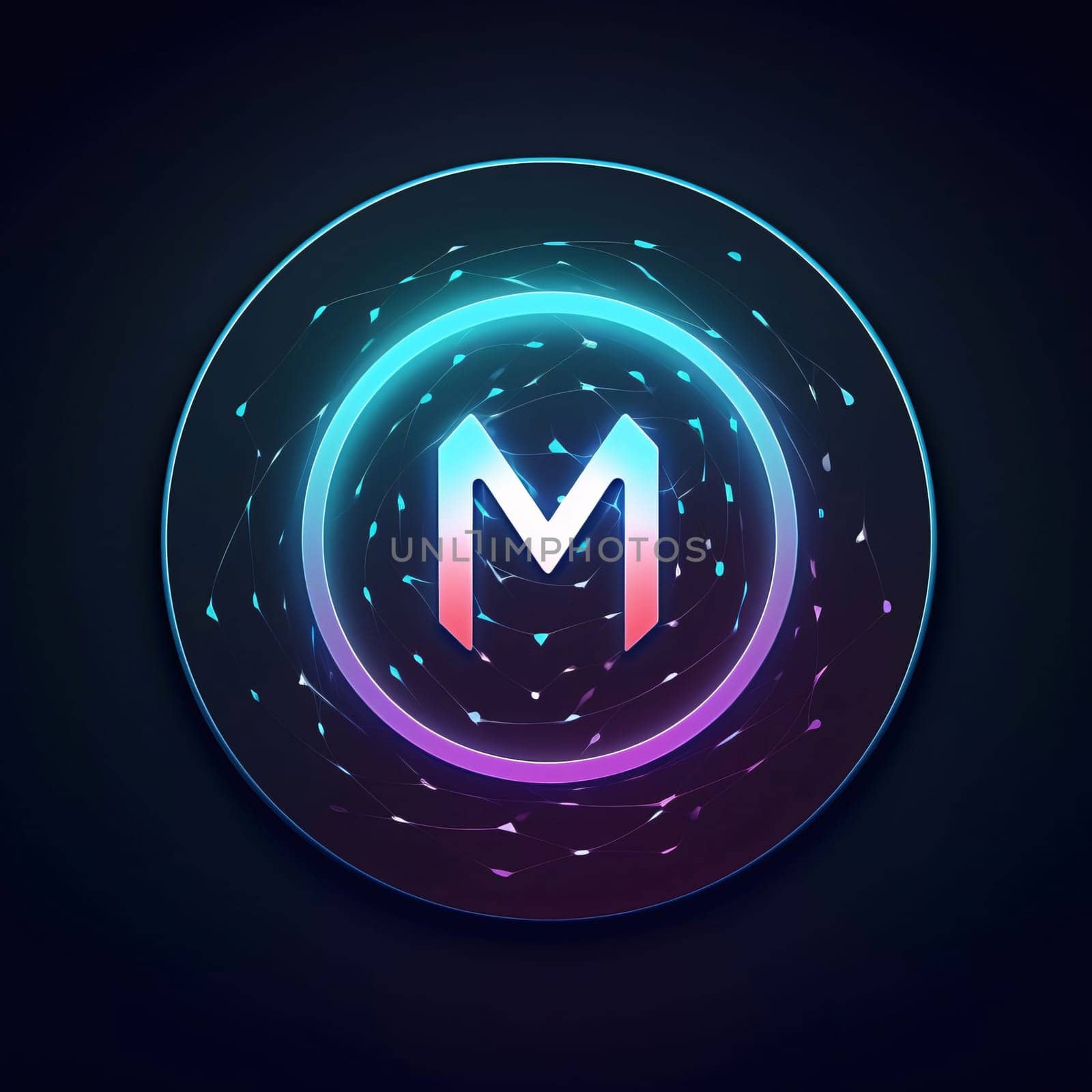 Graphic alphabet letters: Vector letter M in glowing neon style. Futuristic technology style.