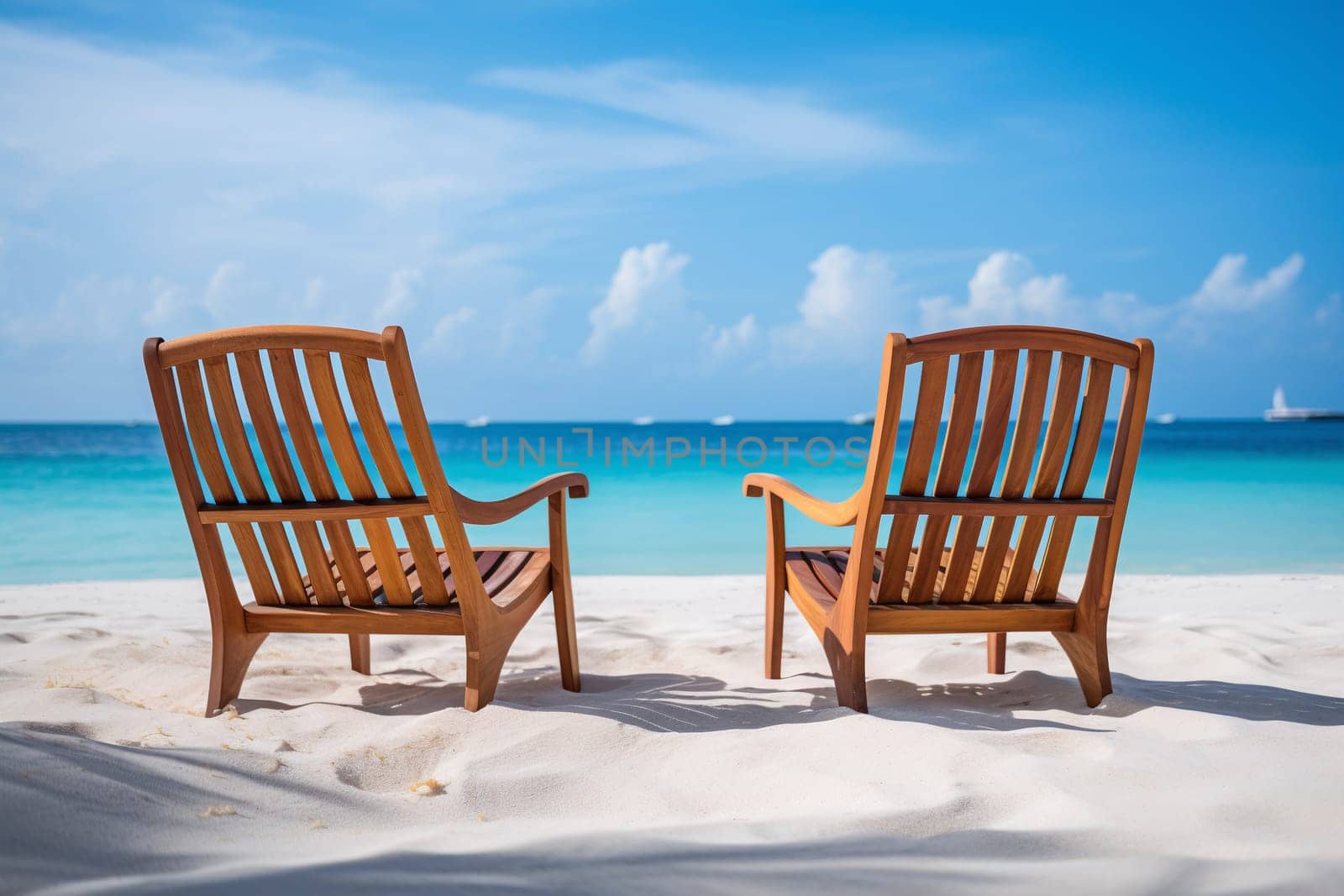 Two Wooden Chairs on a Serene Beach With Crystal Blue Waters by chrisroll