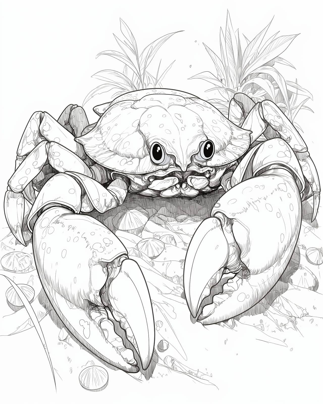 Coloring book for children, coloring animal, crab. Selective soft focus.