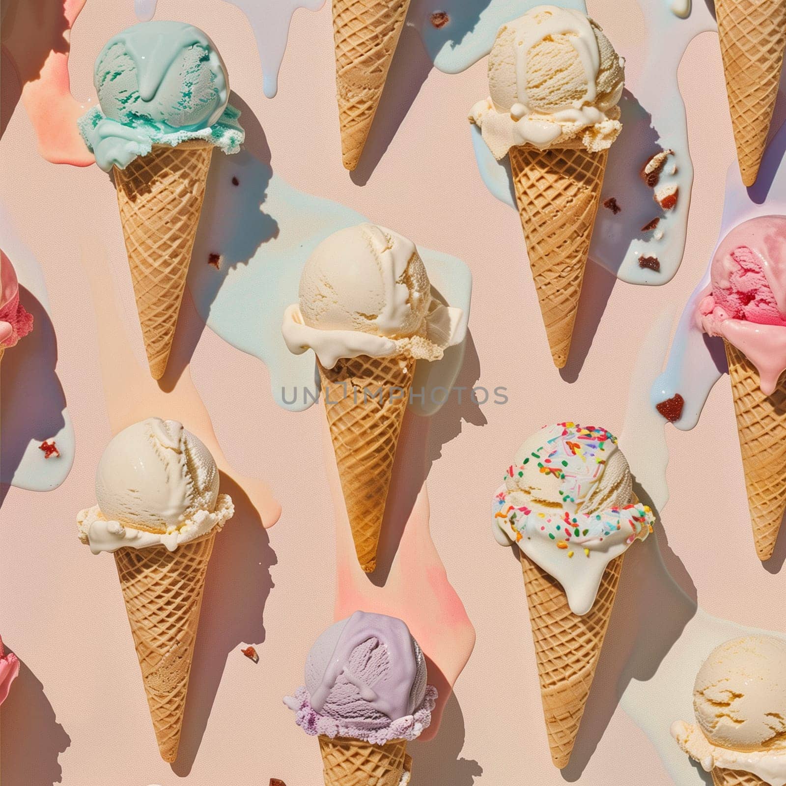 Lots of delicious and beautiful ice cream. Summer dessert. Poster, menu. High quality photo