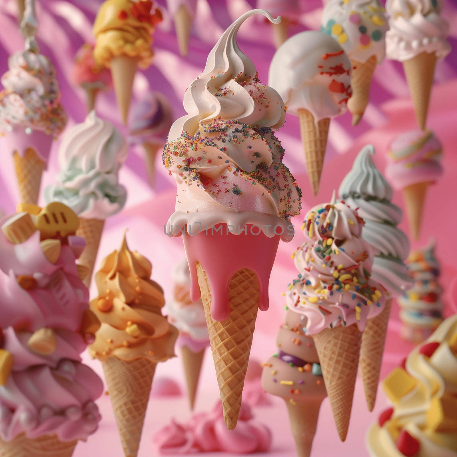 Lots of delicious and beautiful ice cream. Summer dessert. Poster, menu. High quality photo