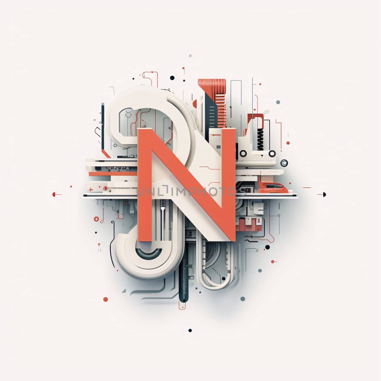 Graphic alphabet letters: N letter with circuit board. Technology background. Vector illustration. Eps 10