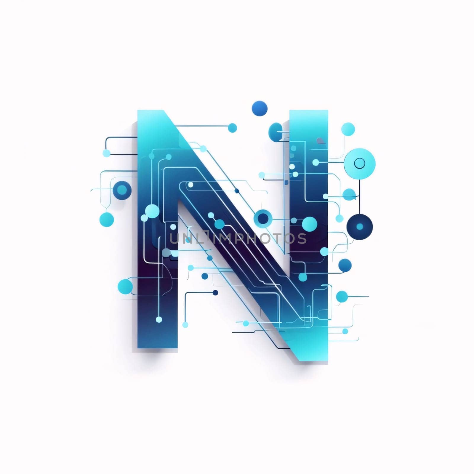 Graphic alphabet letters: Letter N made of electronic circuit on white background. Vector illustration.