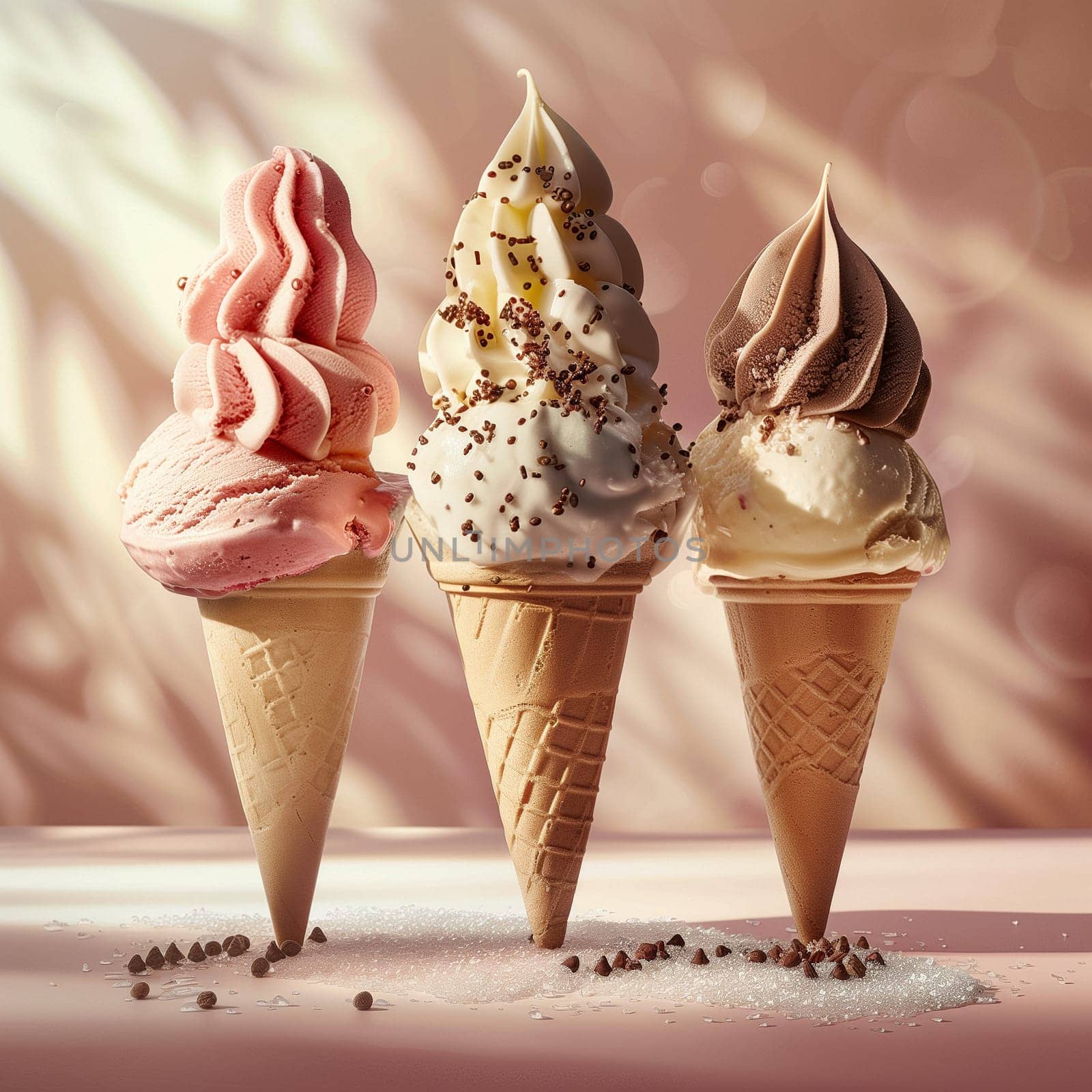 Lots of delicious and beautiful ice cream. Summer dessert. Poster, menu. High quality photo