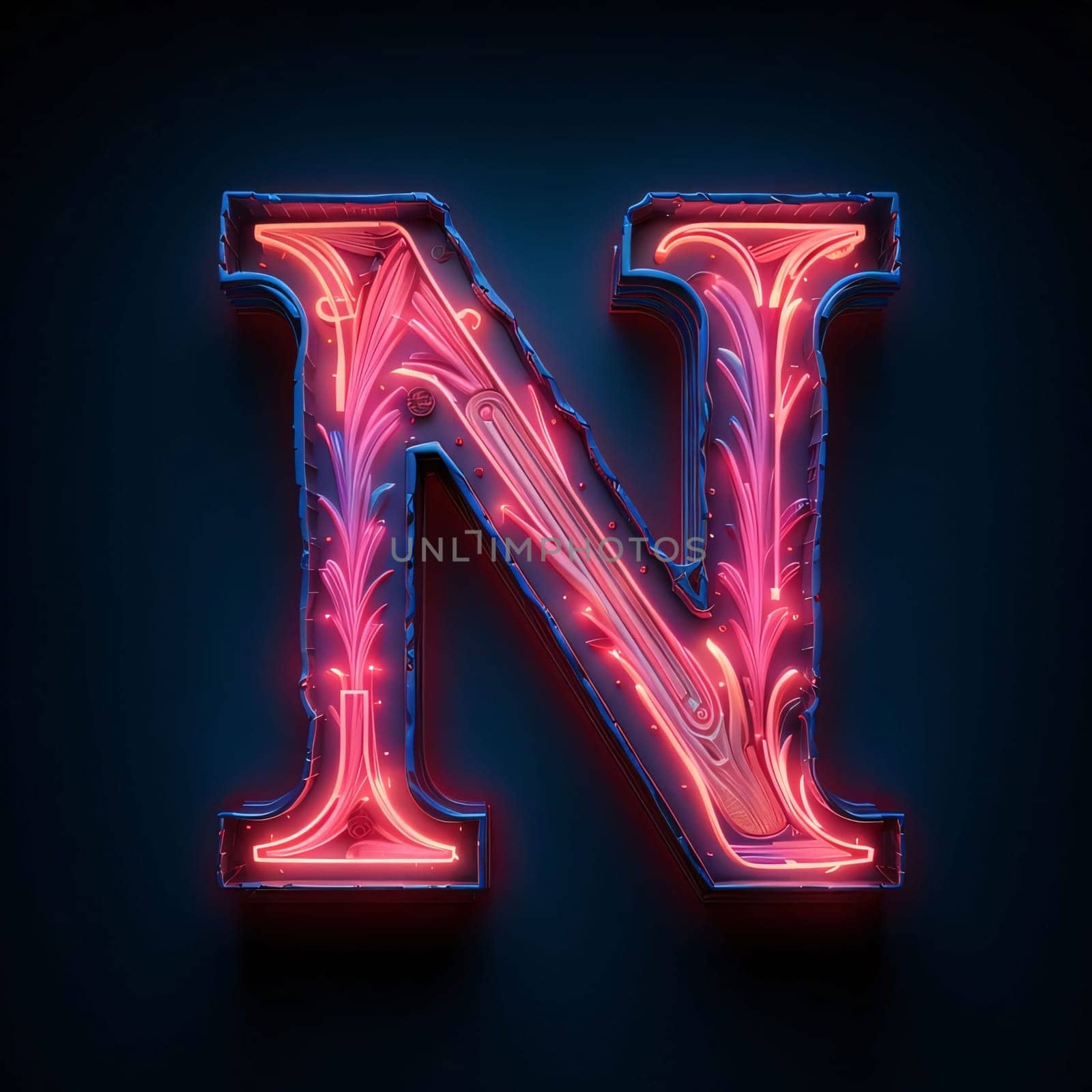 Graphic alphabet letters: Neon letter N from neon alphabet collection isolated on black, vector illustration