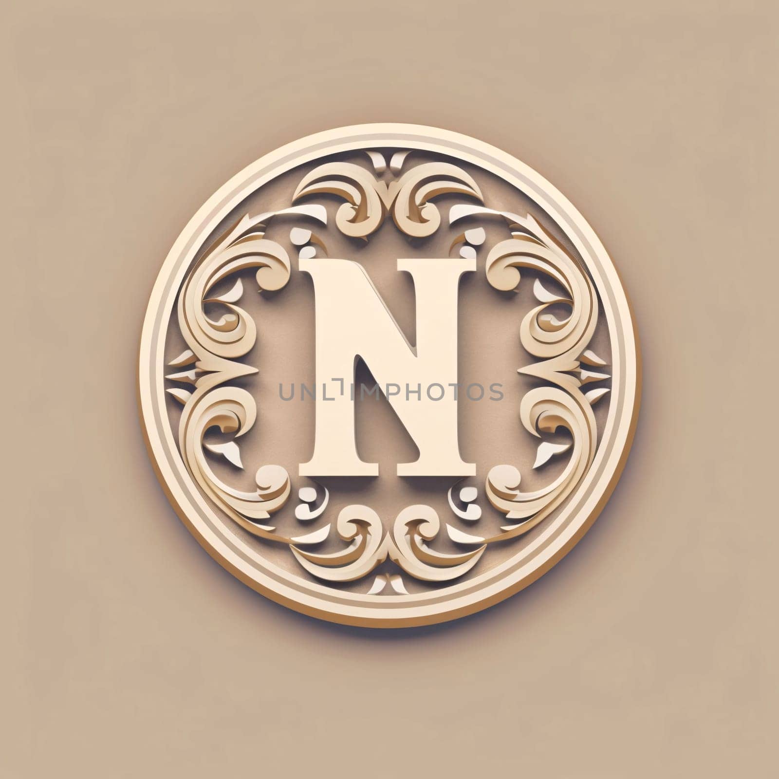 Graphic alphabet letters: Vintage ornate letter N in retro style. Vector illustration.