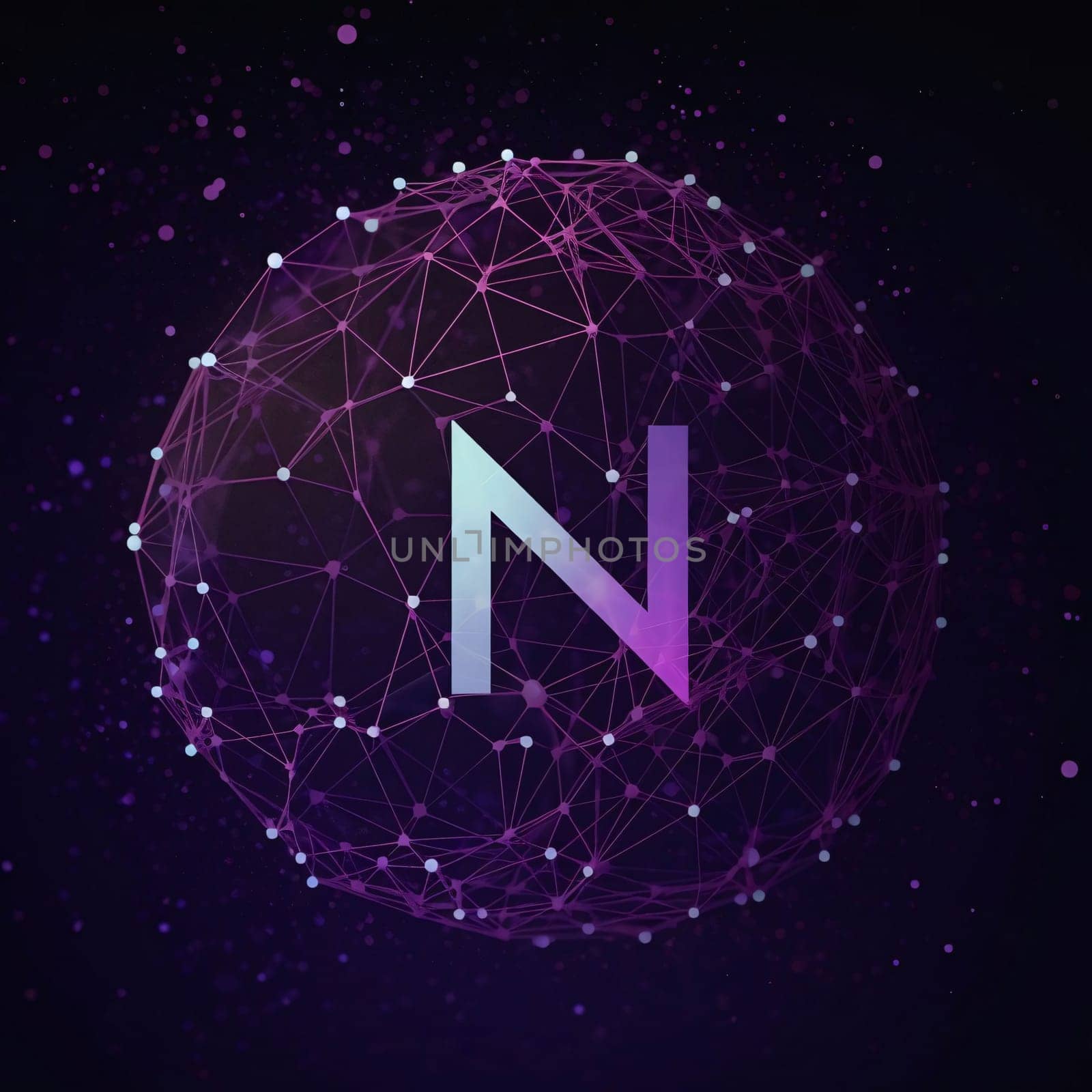 Graphic alphabet letters: N letter in low poly style. Polygonal design. Connected lines with dots.