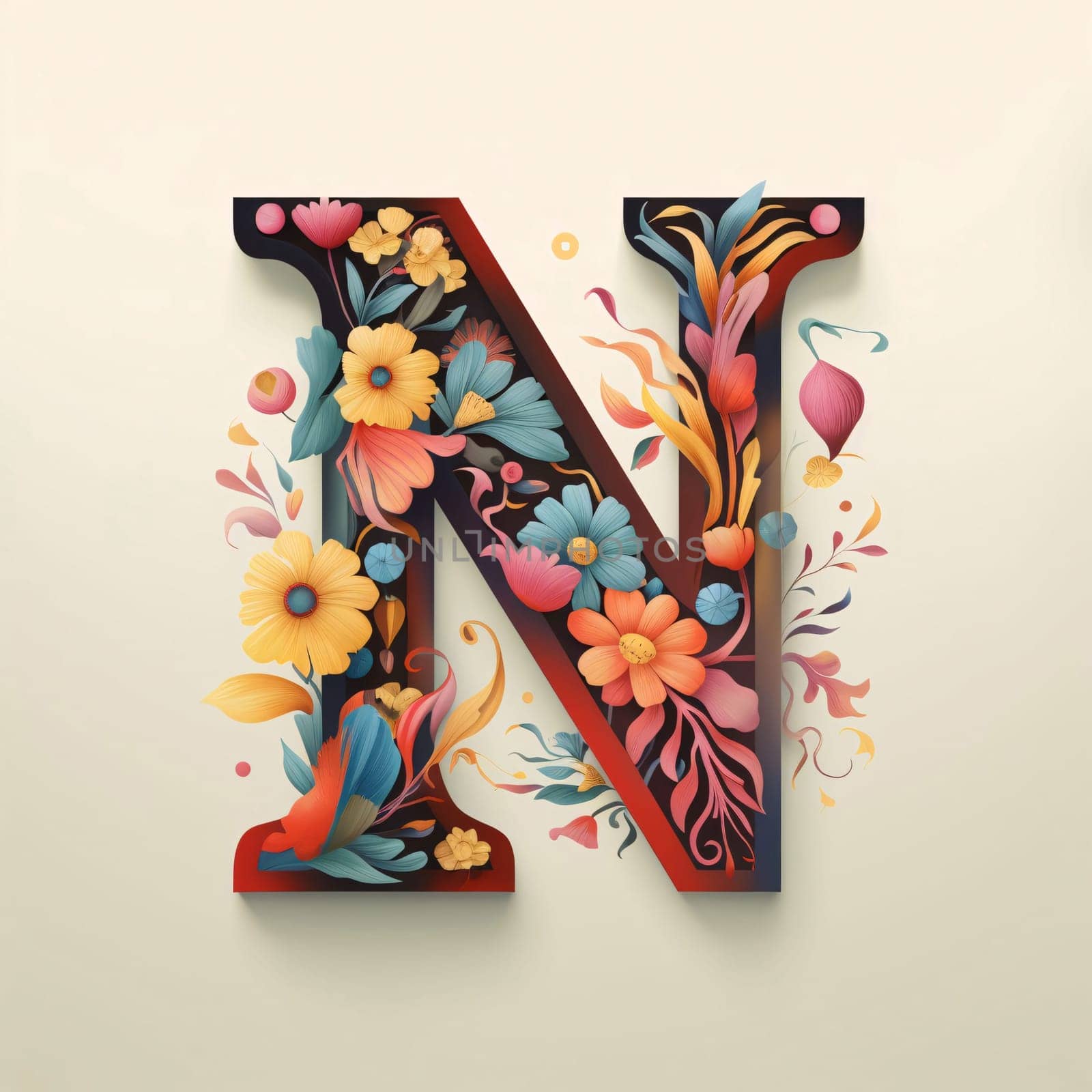 Floral letter. Colorful alphabet. Decorative lettering. letter N by ThemesS