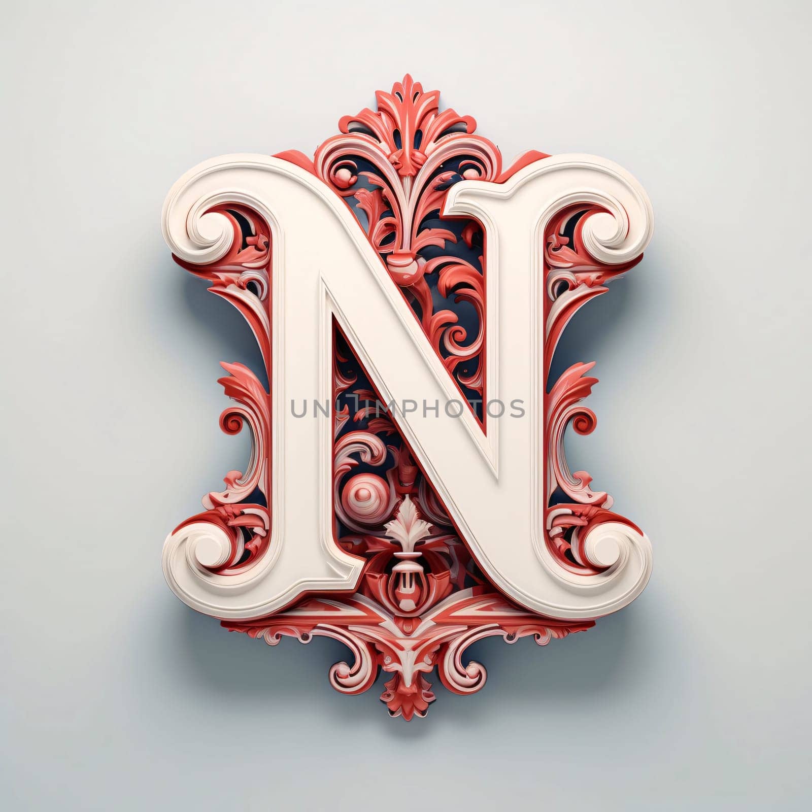 Decorative capital letter N in classic style. 3D render. by ThemesS