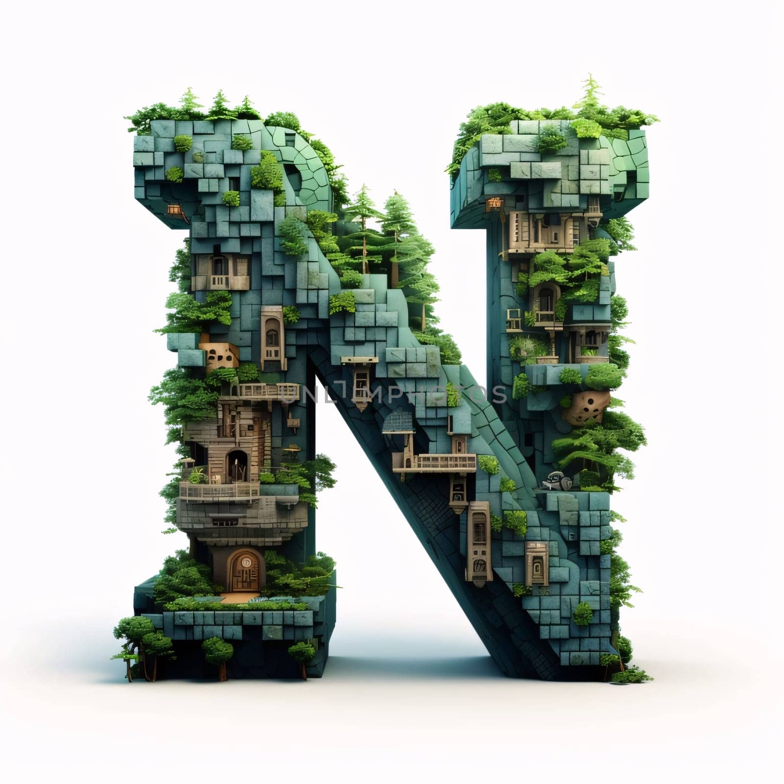 The letter N of the alphabet made of green trees and bushes. by ThemesS