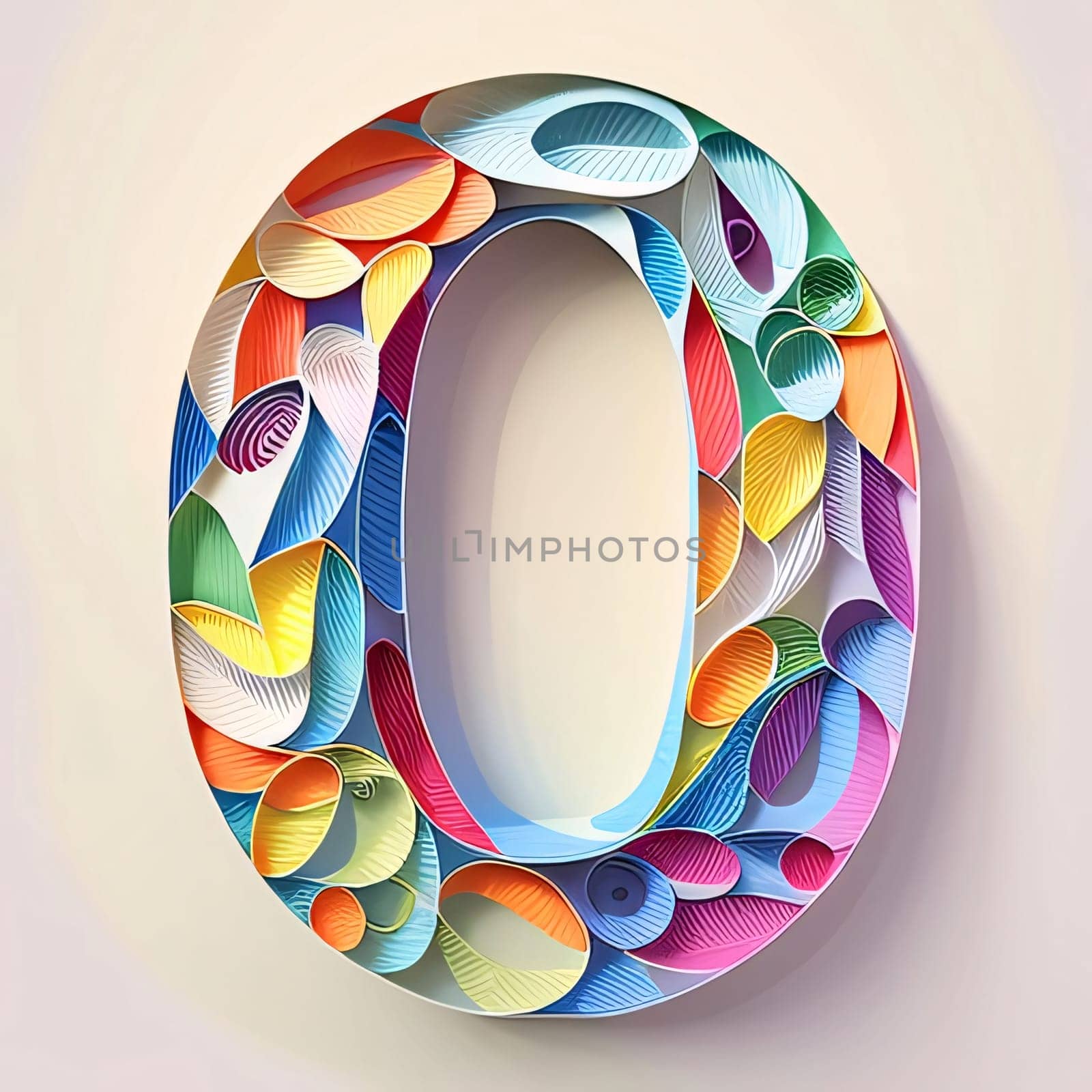 Colorful paper cut font. Letter O. 3D illustration. by ThemesS