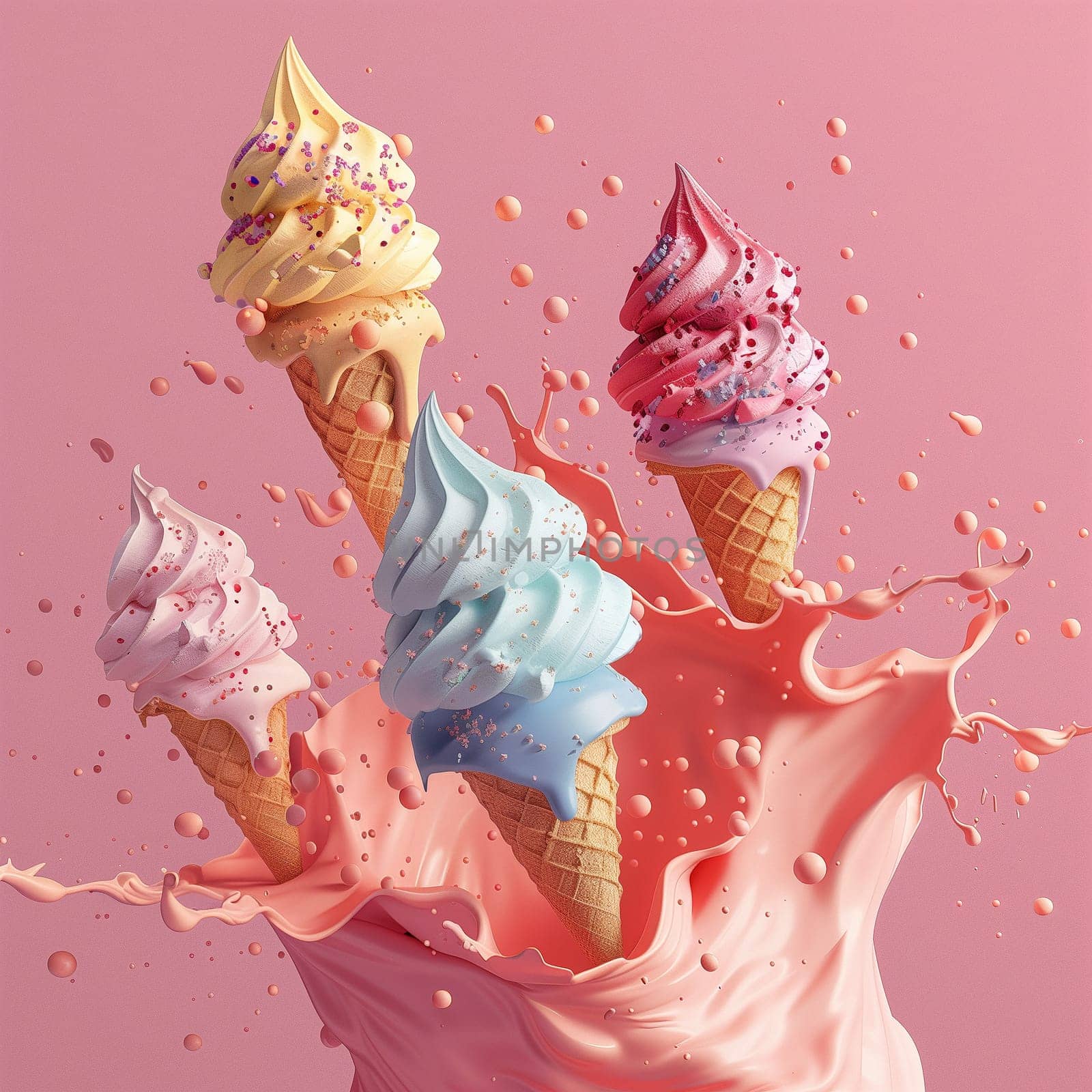 Lots of delicious and beautiful ice cream. Summer dessert. Poster, menu. High quality photo