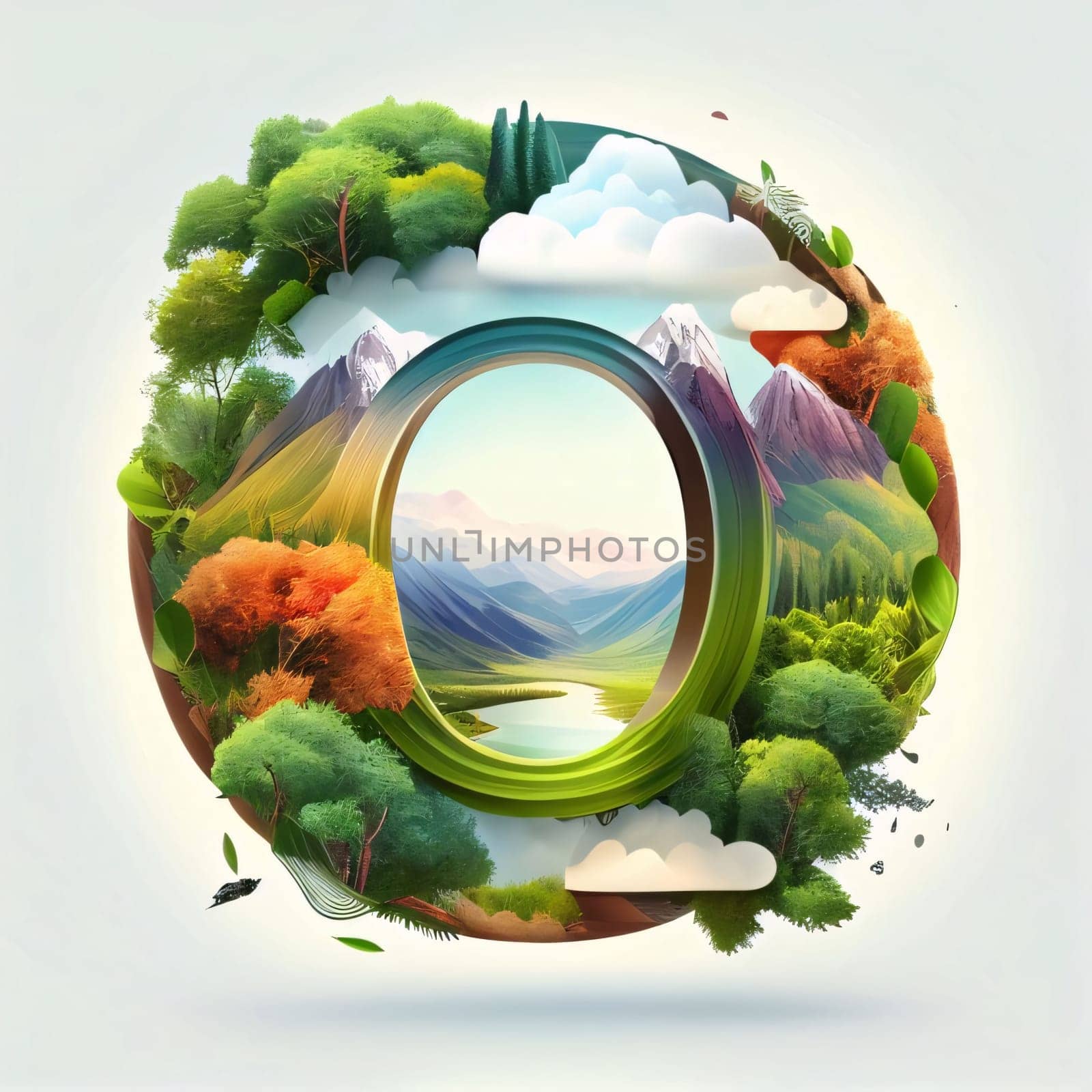 Graphic alphabet letters: Ecology concept with planet earth and nature elements. Vector illustration.