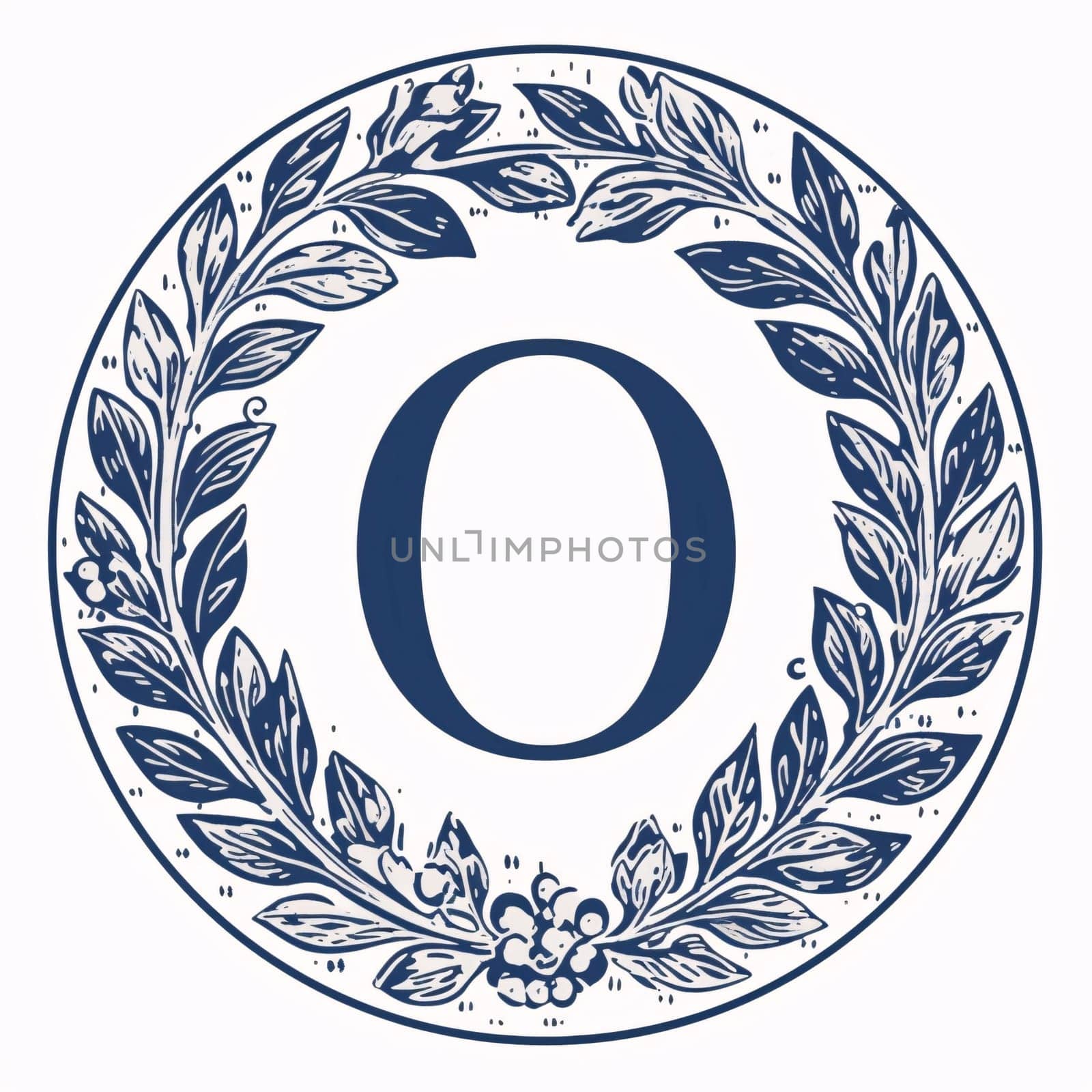 Graphic alphabet letters: Alphabet letter O in a laurel wreath. Vector illustration.