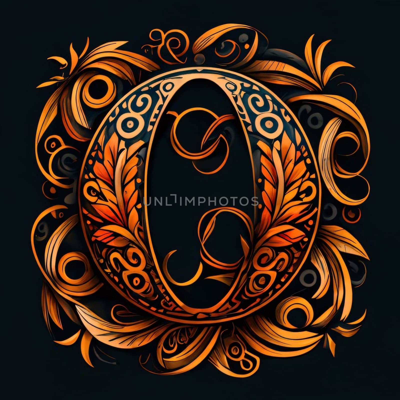 Graphic alphabet letters: Oriental ornamental letter O in the style of baroque.