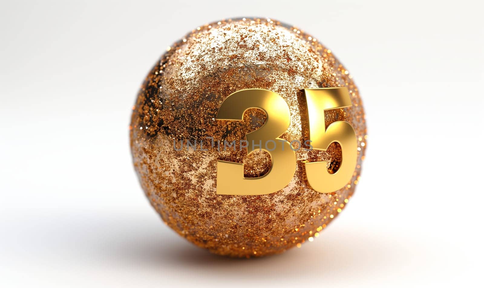 Golden ball with a number 35 on a white background. by Fischeron