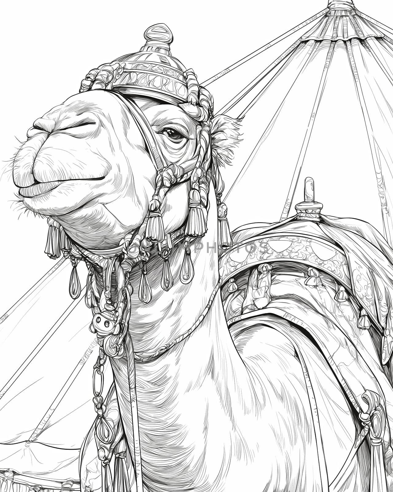 Coloring book for children, coloring animal, camel. Selective soft focus.