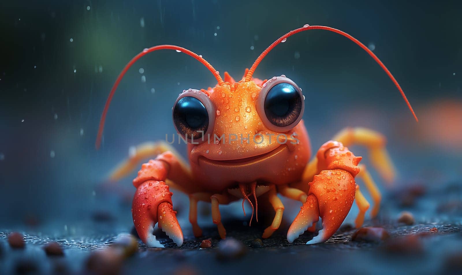 Cartoon crab with big eyes. Selective focus.