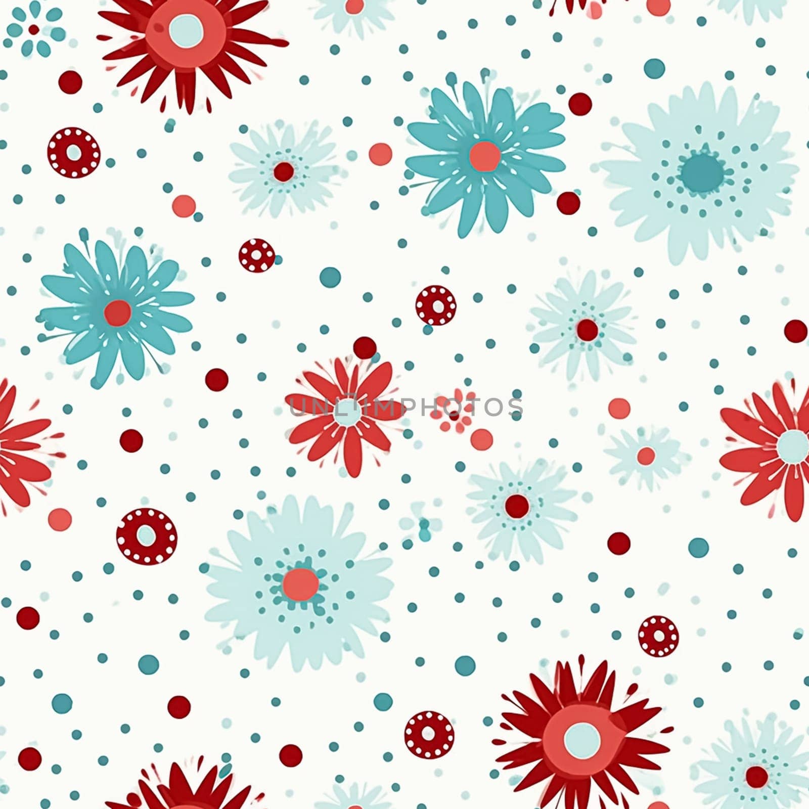 Seamless pattern, tileable Christmas holiday floral country dots print, English countryside flowers for wallpaper, wrapping paper, scrapbook, fabric and product design by Anneleven