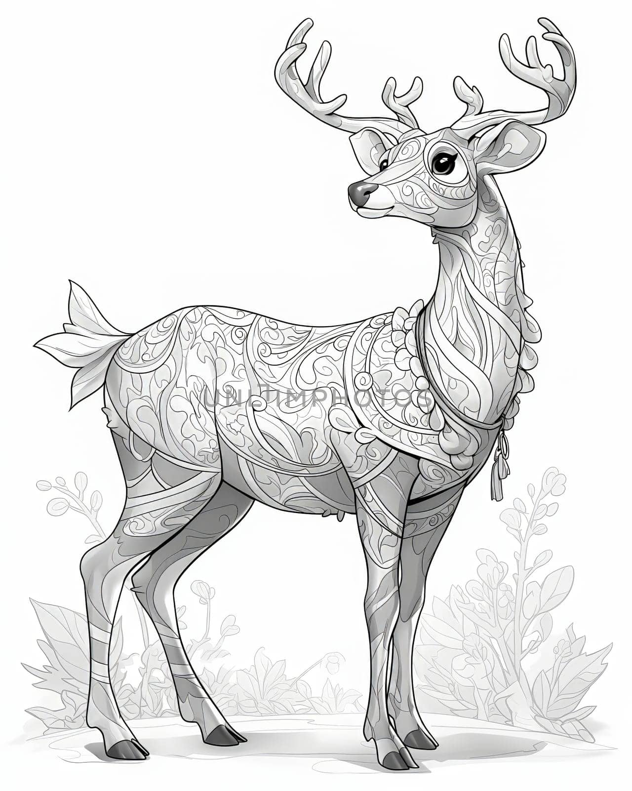 Coloring book for children, coloring animal, deer. Selective soft focus.