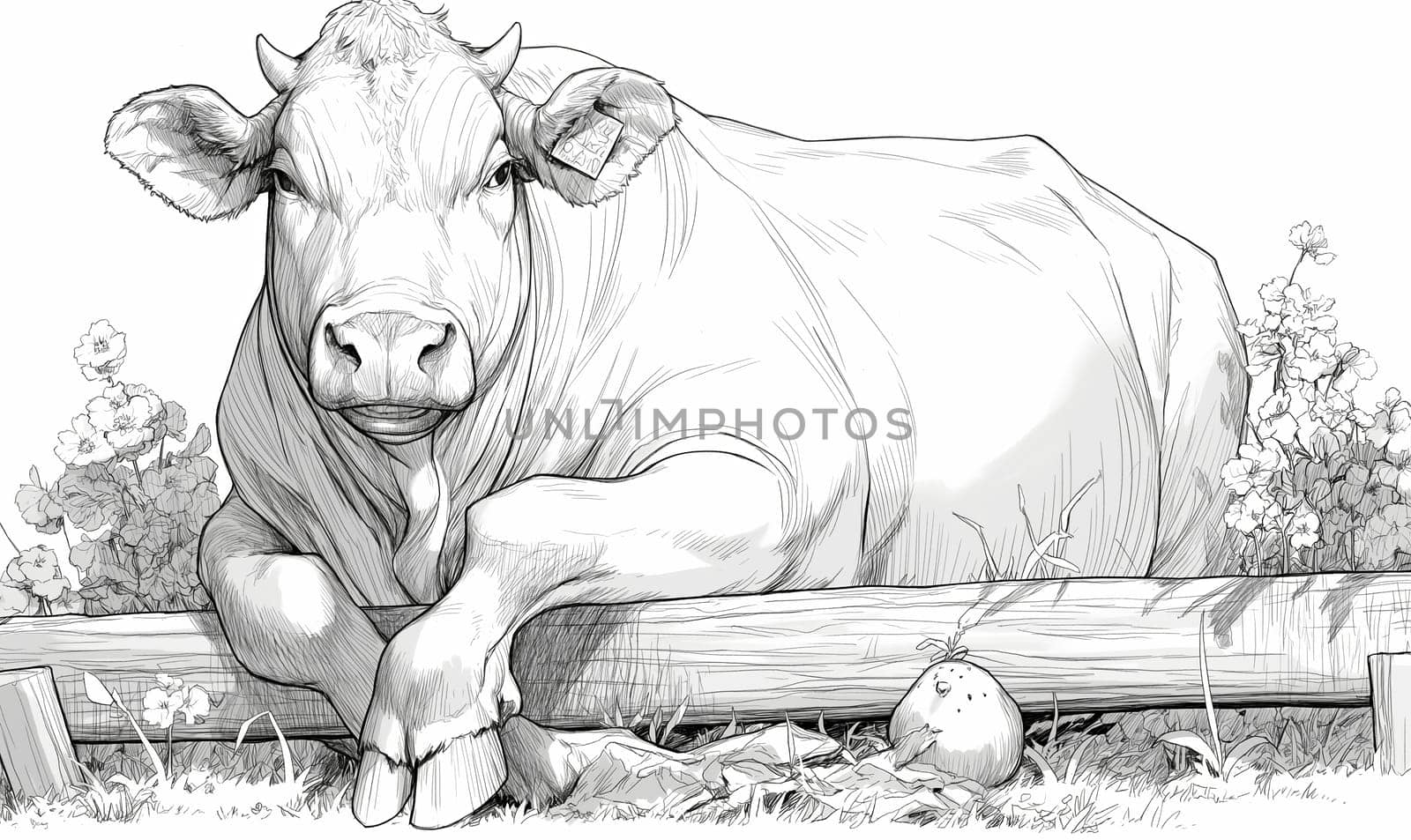 Coloring book for children, coloring animal, cow, bull. Selective soft focus.