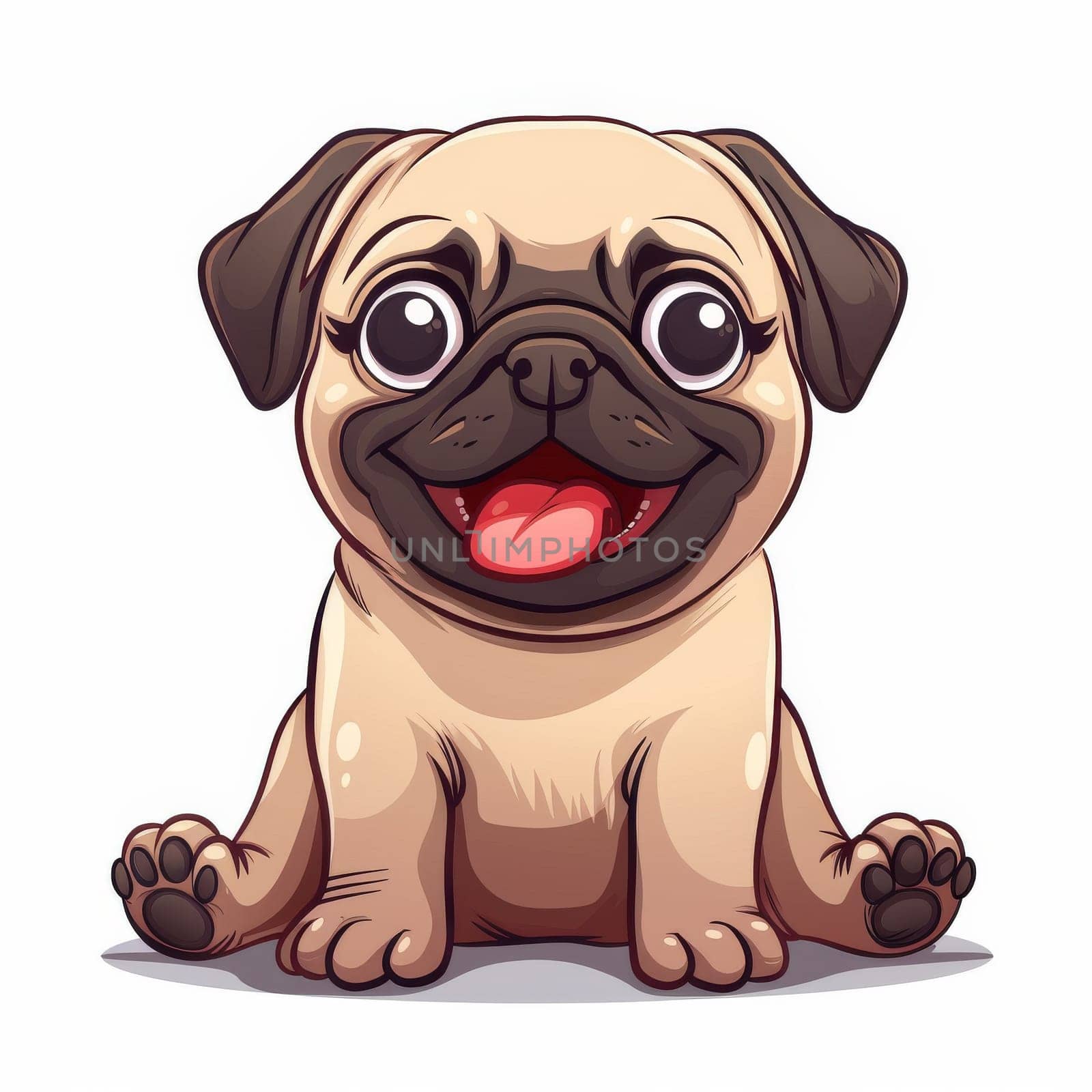 A cartoon dog with a tongue sticking out. It is sitting on a white background. The dog has a cute and playful expression on its face