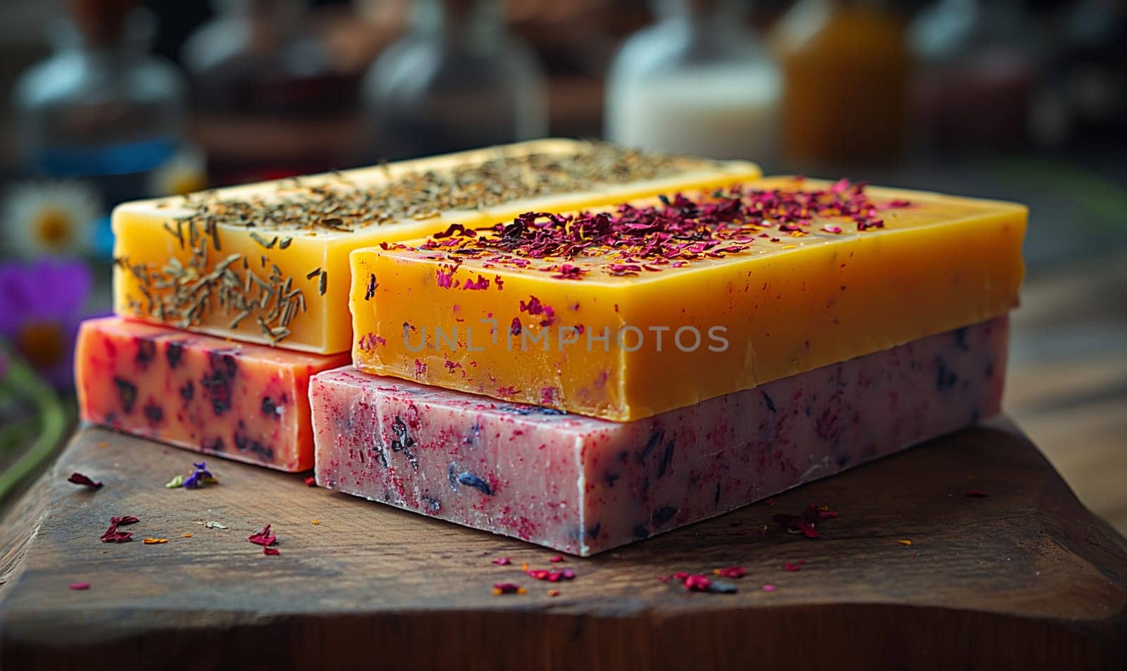 Colorful Handmade Soaps on Display. Selective focus