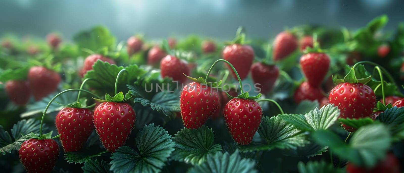 Ripe strawberries with leaves on a dark background. by Fischeron