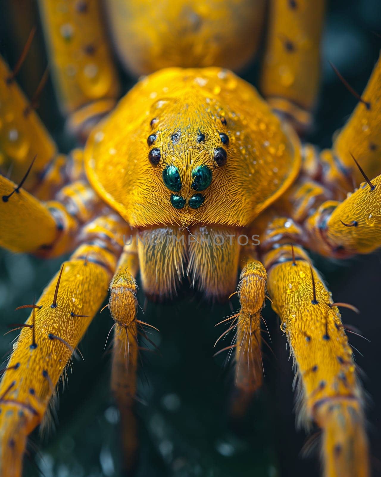 Yellow Spider With Green Eyes Close Up. by Fischeron