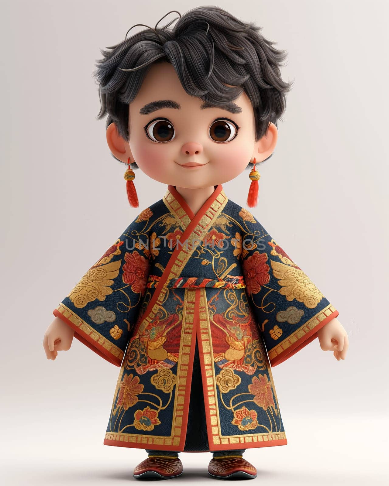 Cartoon, 3D boy in national traditional Asian attire. by Fischeron
