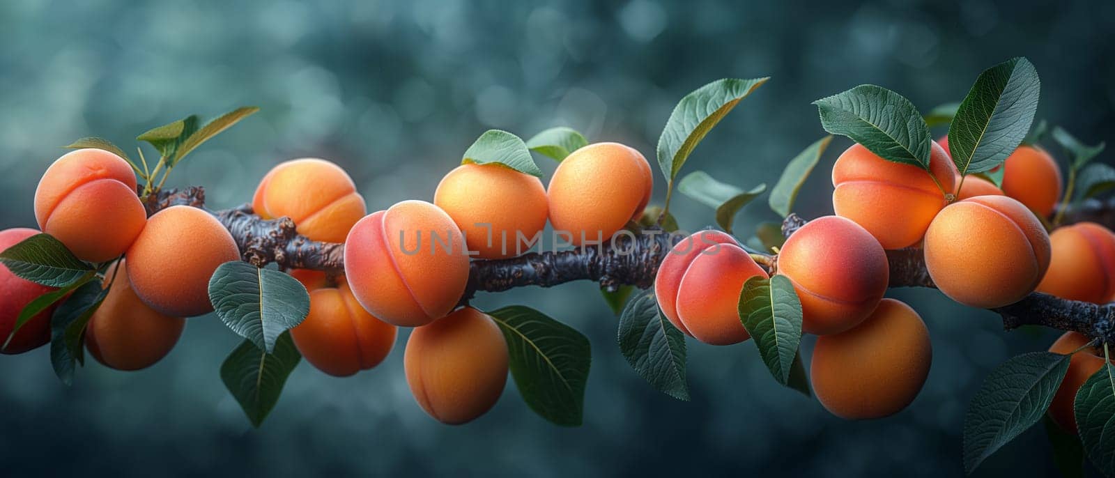 Ripe apricots on the table on a green background. by Fischeron