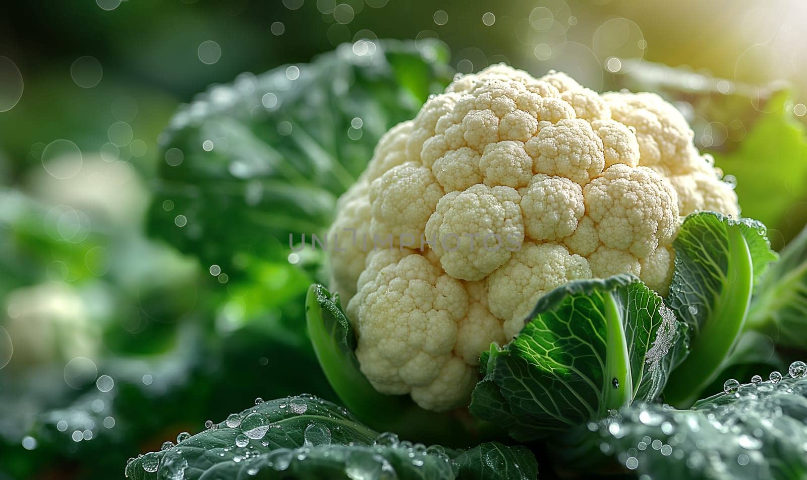 Cauliflower Growing in Field. Selective soft focus.