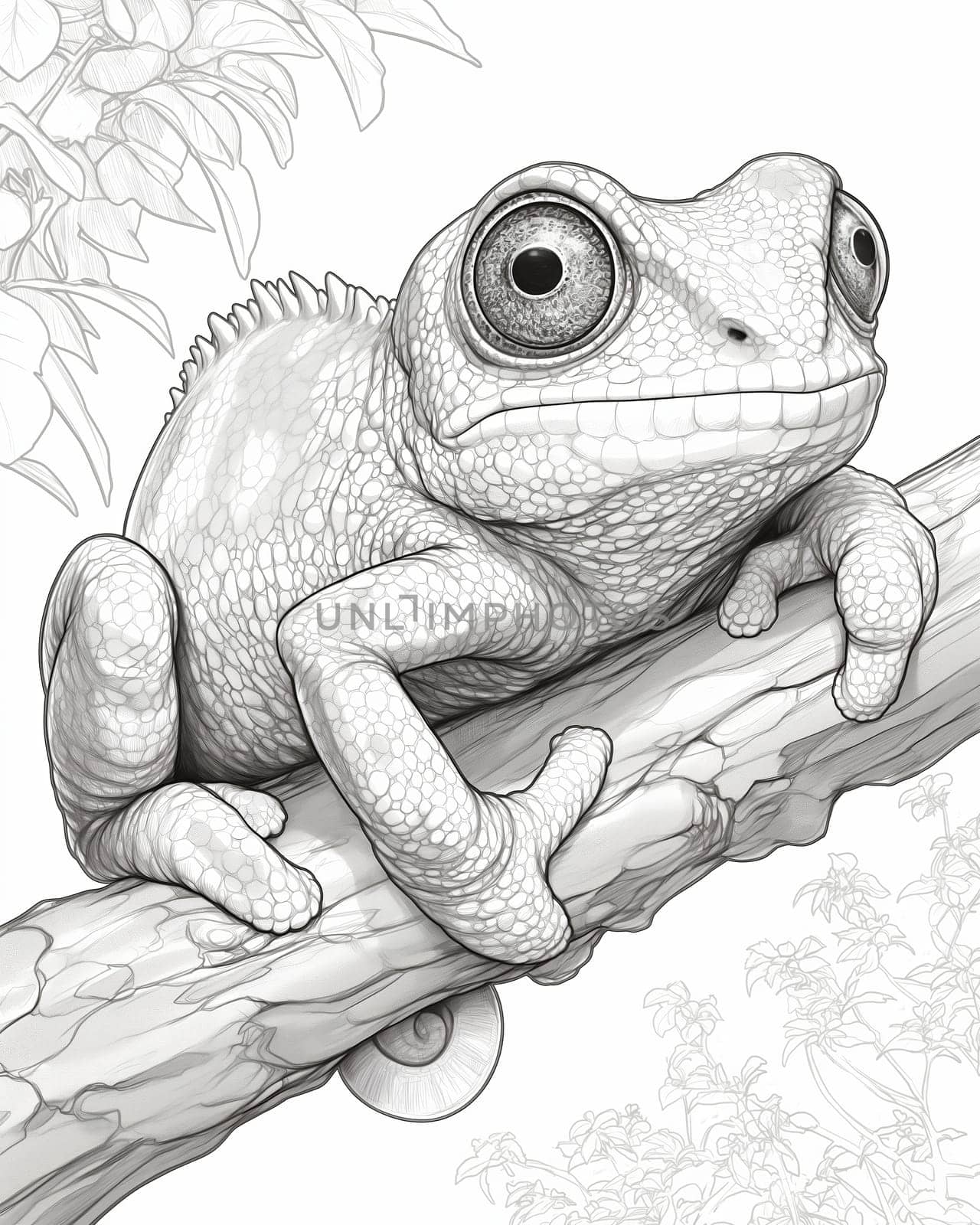 Coloring book for children, coloring animal, chameleon. Selective soft focus.