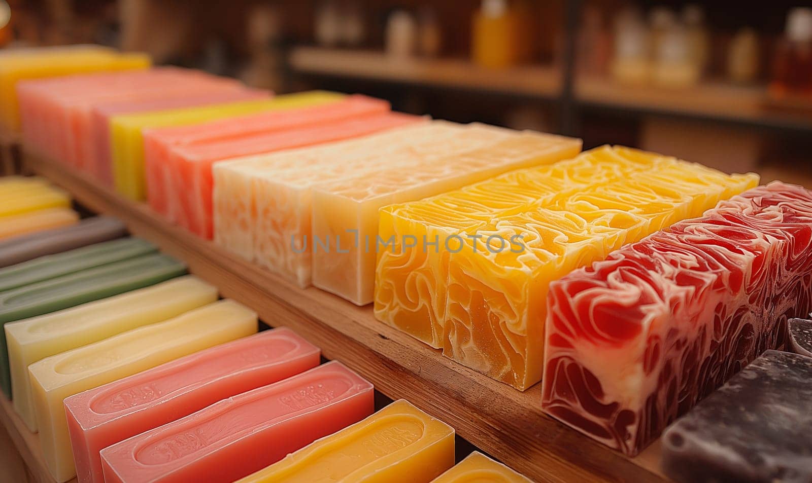 Colorful Handmade Soaps on Display. Selective focus