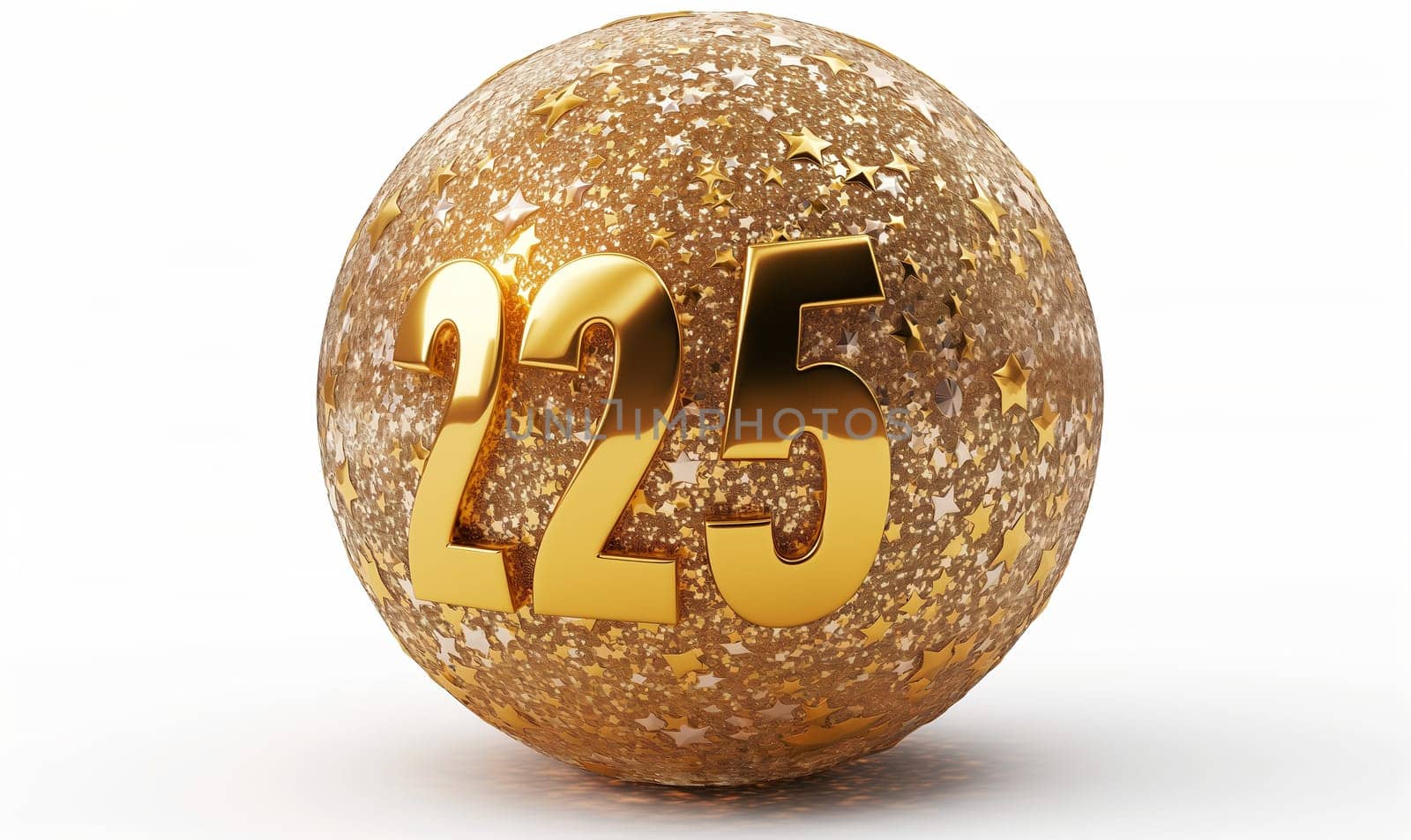 Golden ball with a number 225 on a white background. by Fischeron