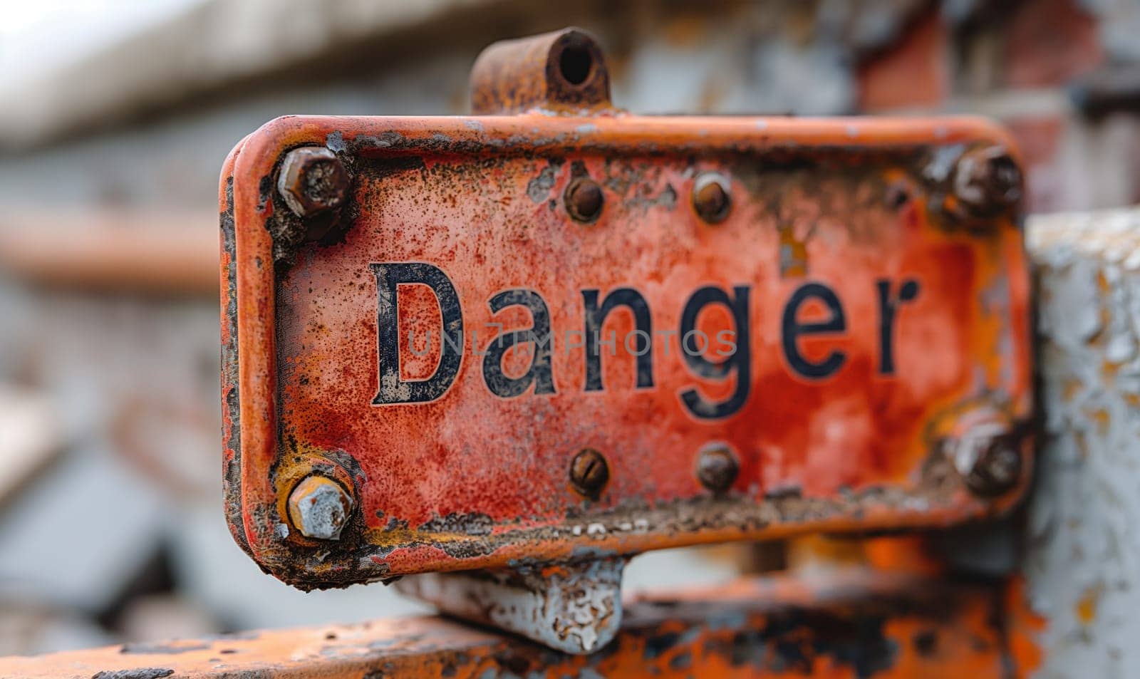 Rusted Metal Sign: Danger. Selective focus.