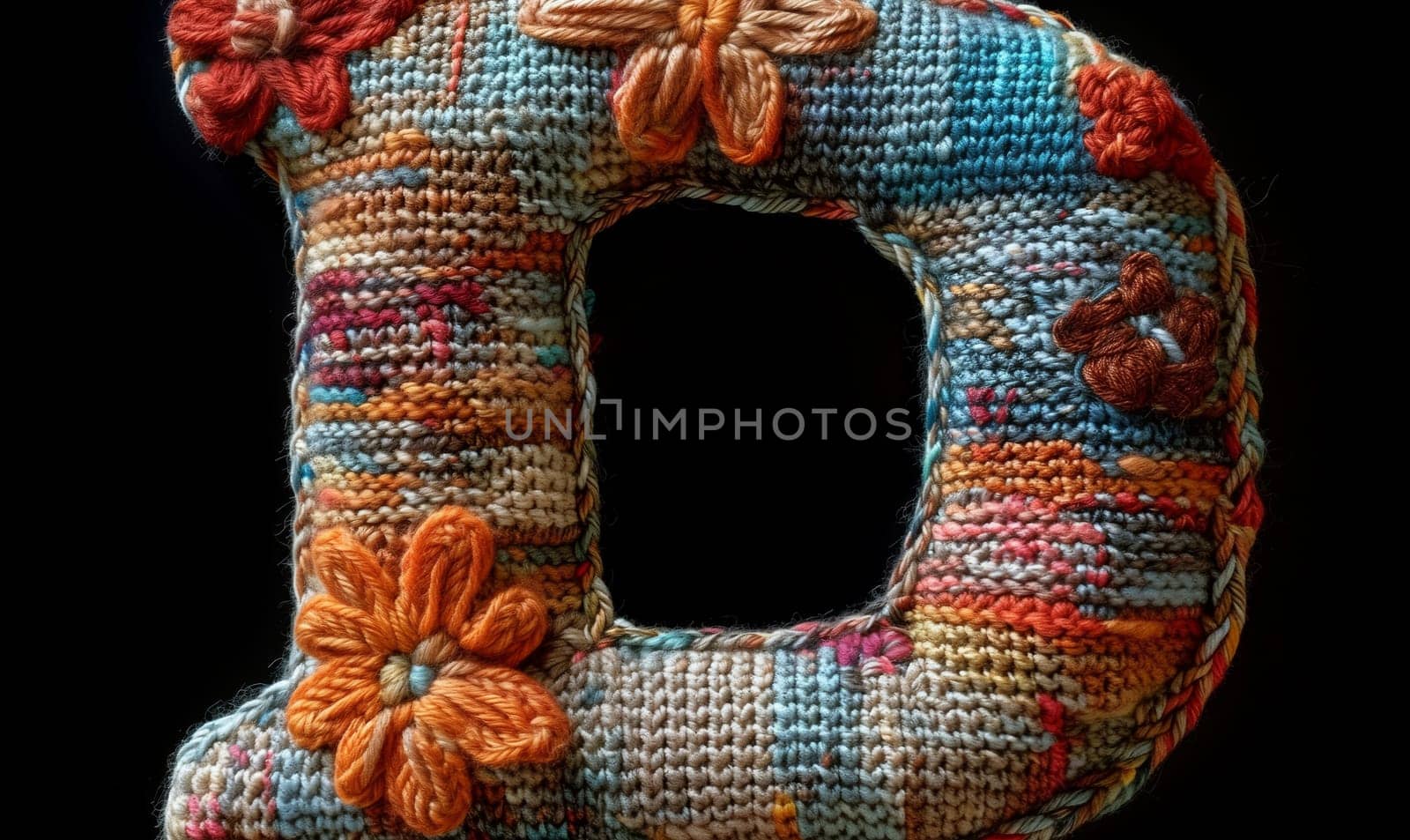 Knitted colored letter D on an abstract background. by Fischeron