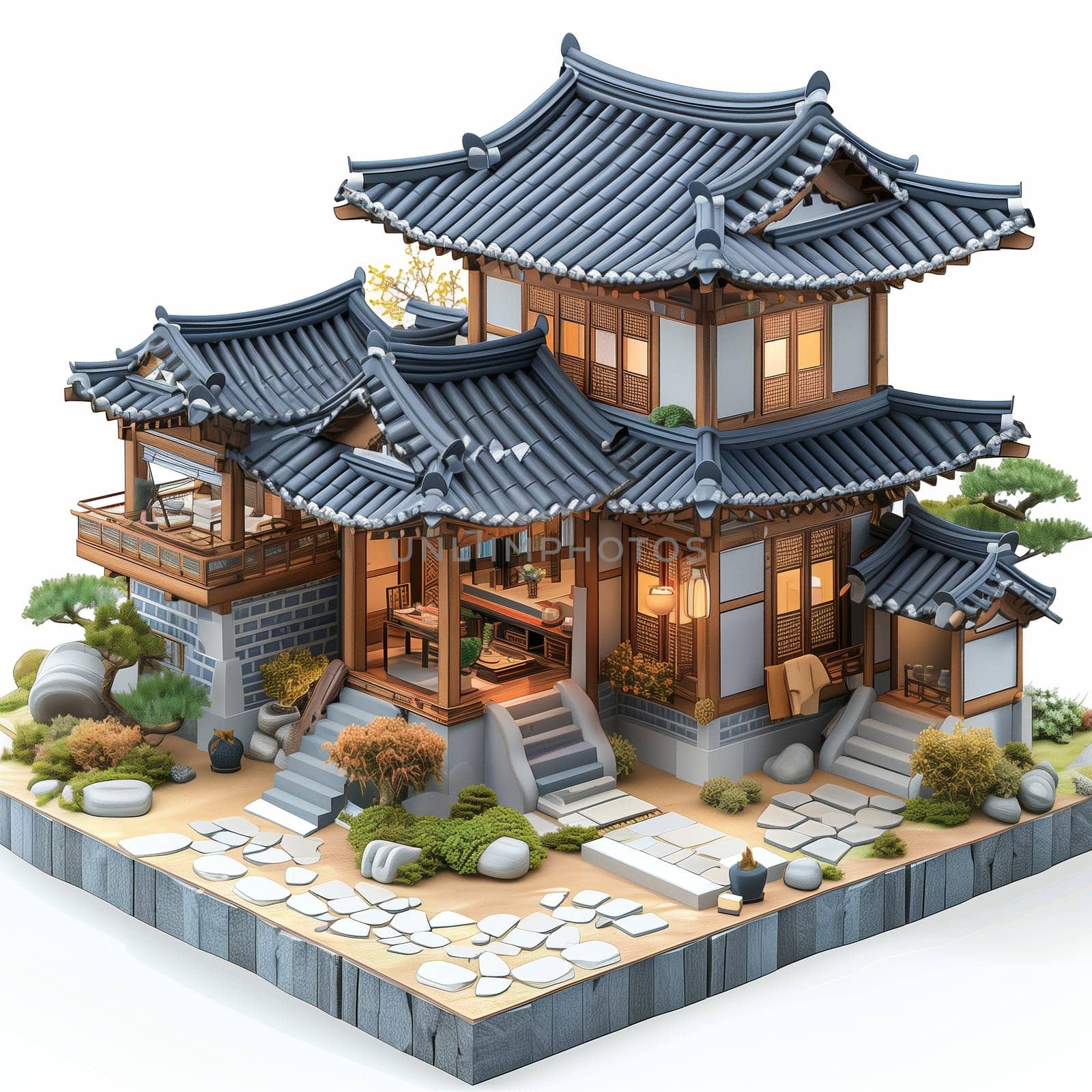 Asian style house model on a white background. Selective focus