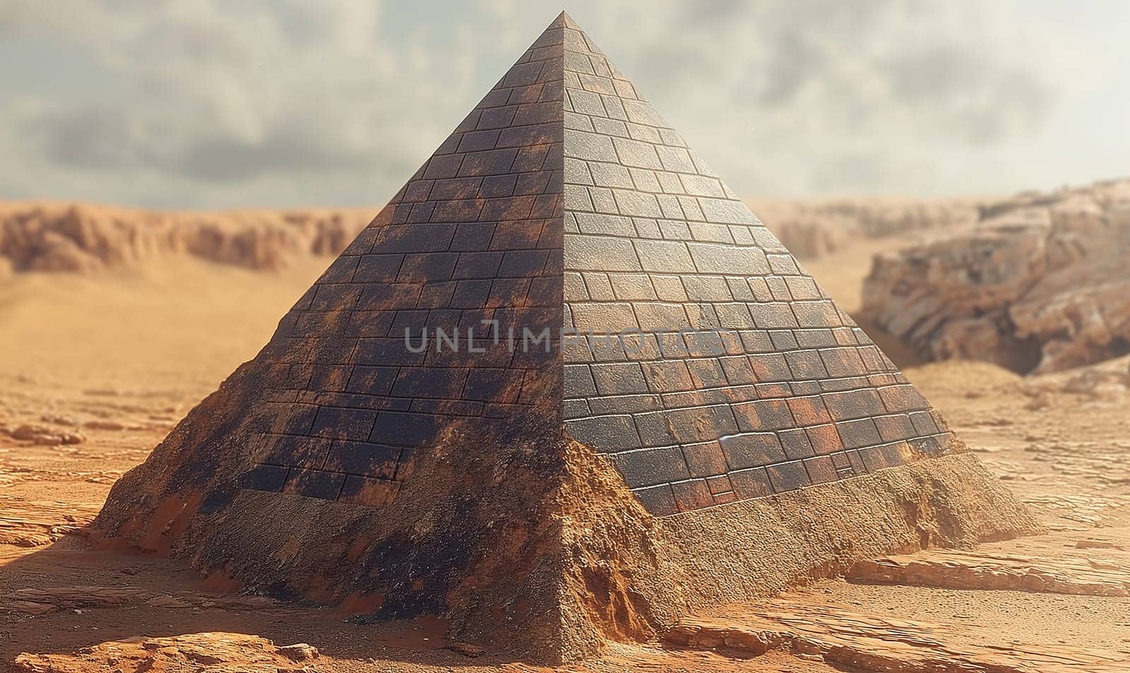 Pyramid Standing Tall in Desert. by Fischeron