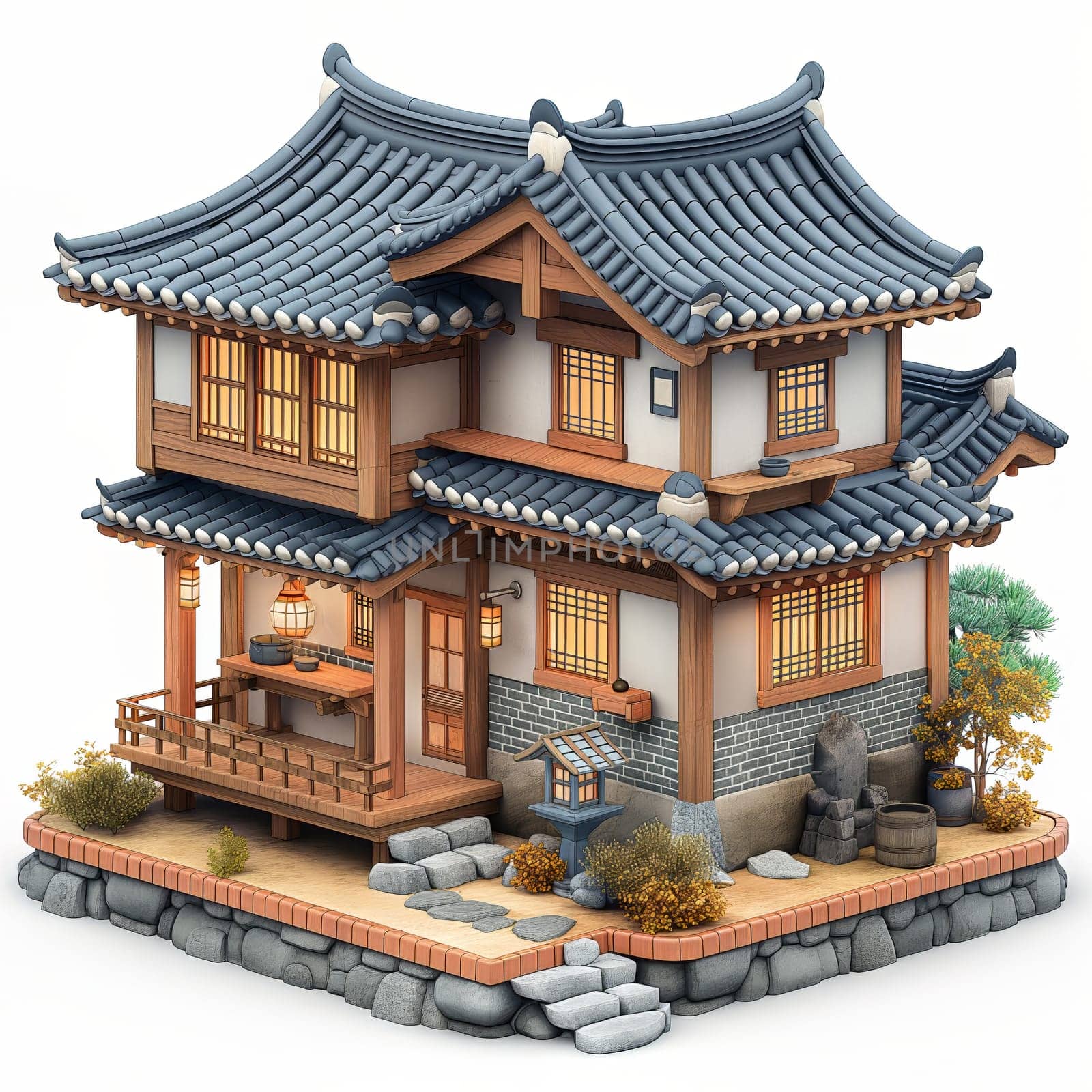 Asian style house model on a white background. Selective focus