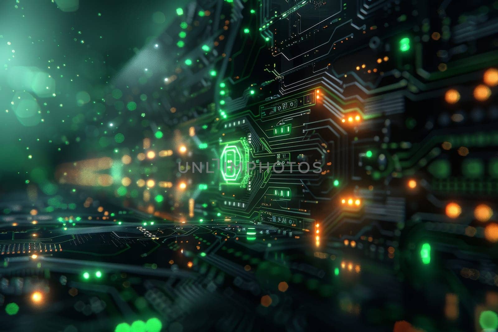 Futuristic background. Digital cyberspace with particles and Digital data network connections.