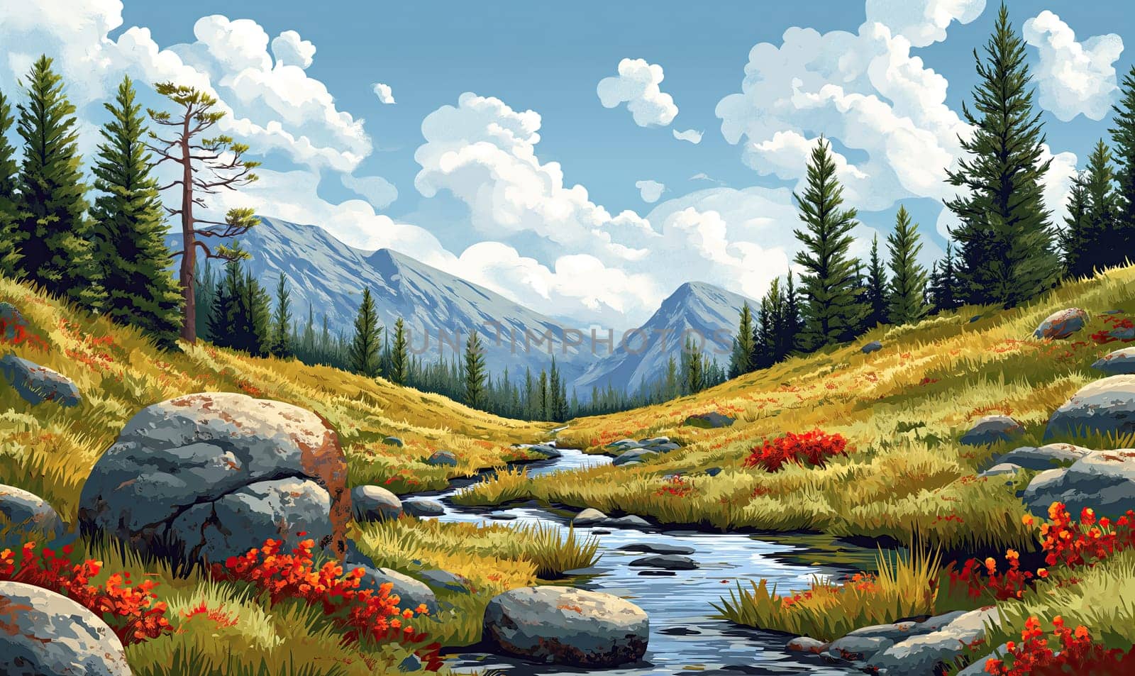 Mountain Stream Painting. by Fischeron