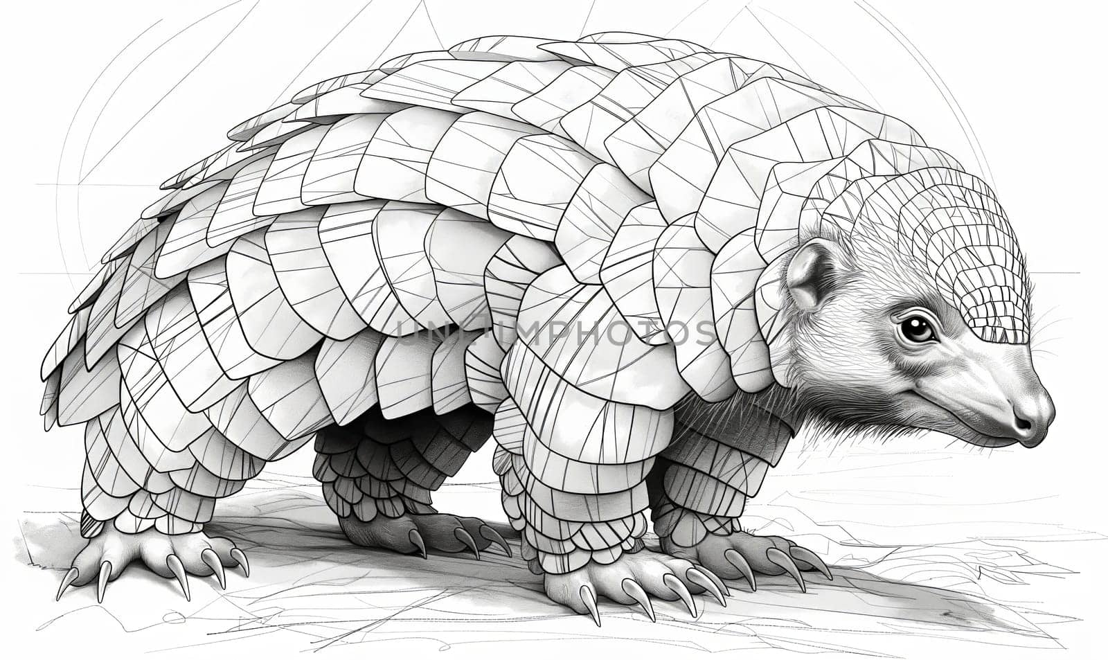 Coloring book for children, coloring animal, pangolin. Selective soft focus.