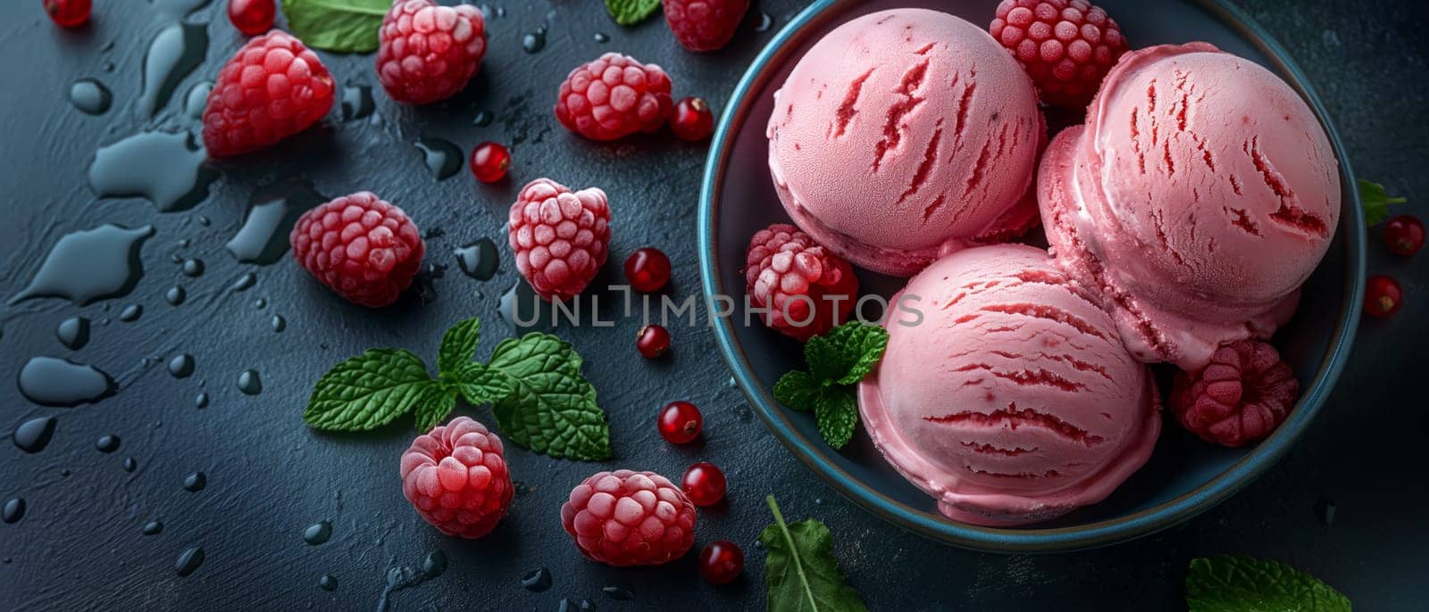 Ice cream with raspberries and blueberries. by Fischeron
