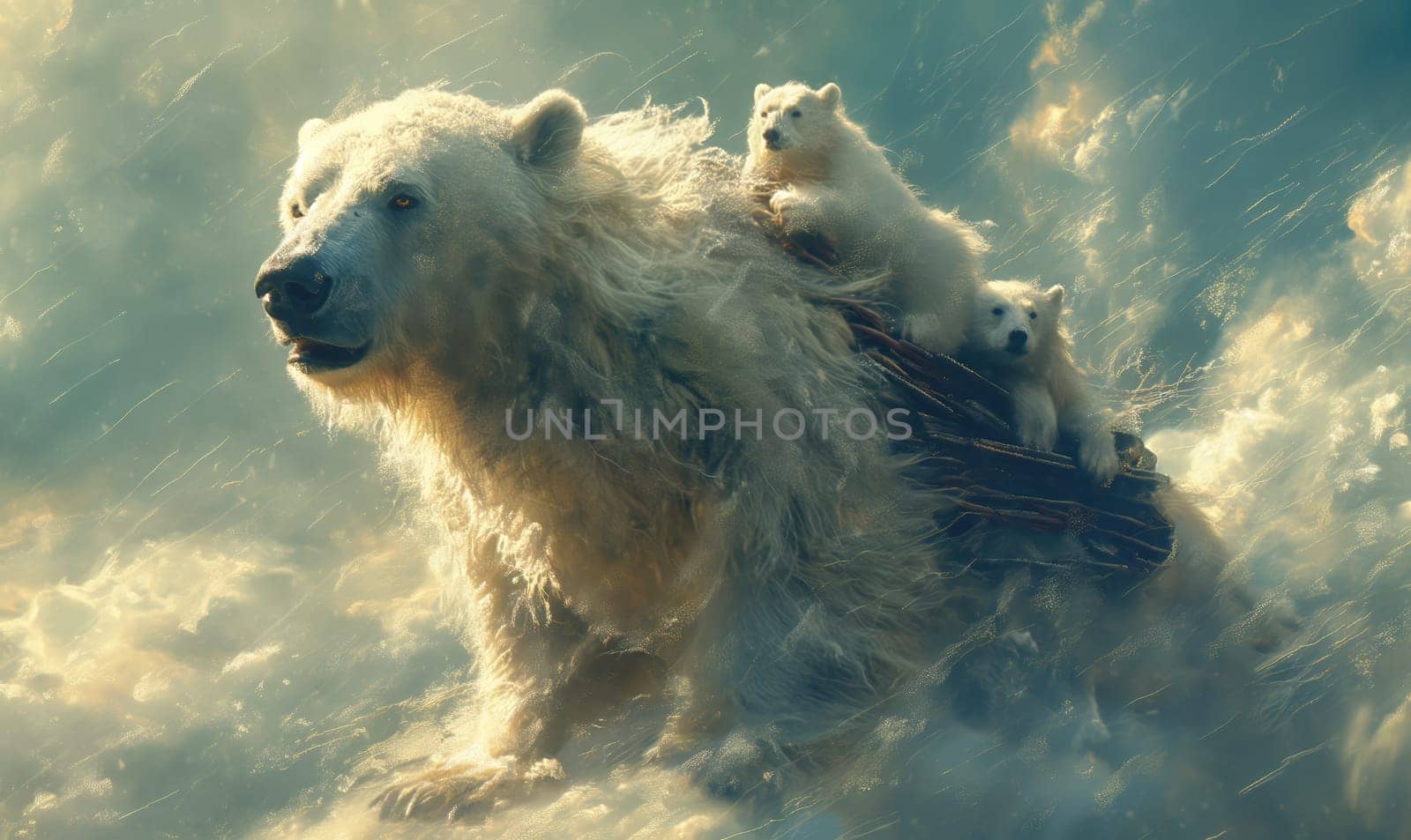Polar Bear Riding Another Polar Bear. Selective focus