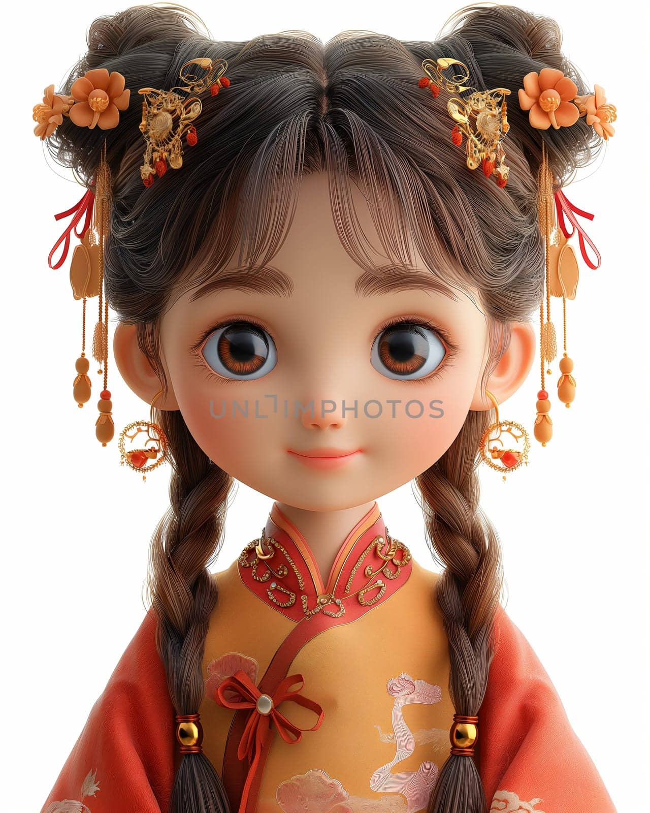 Cartoon, 3D girl in national traditional Asian attire. by Fischeron